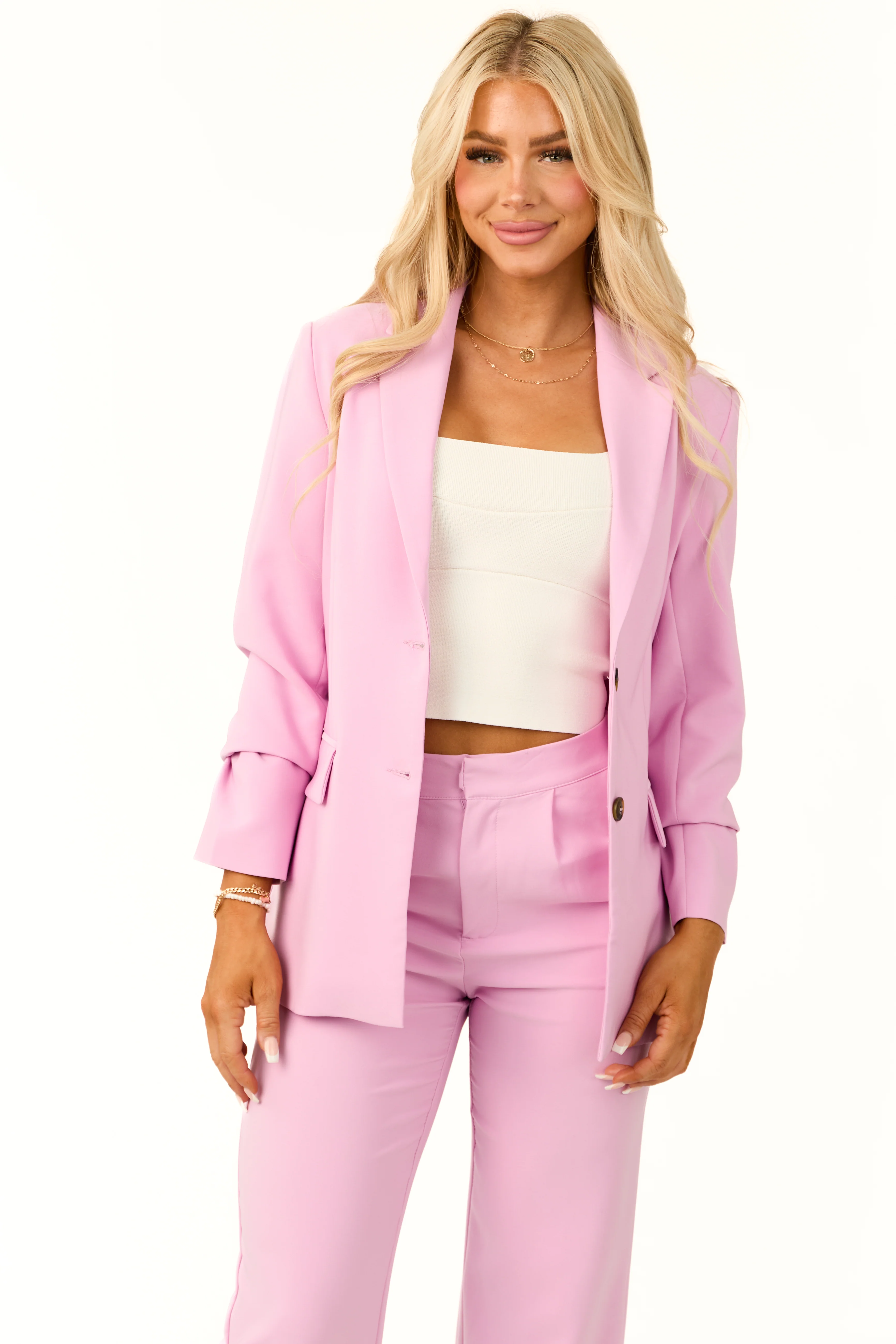 Bubblegum Solid Double Button Long Blazer - LD SALE