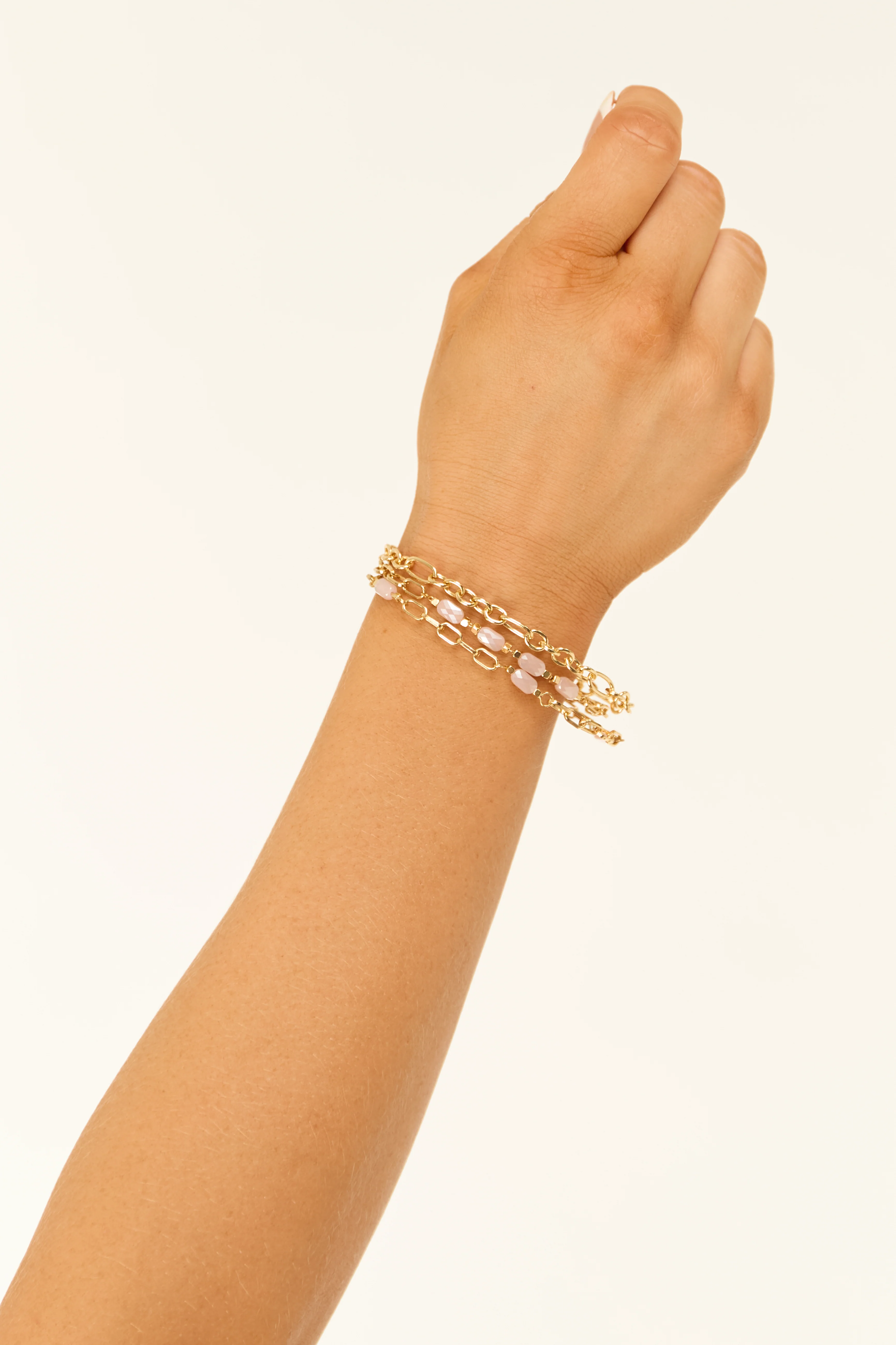 Gold Metallic Layered Rectangle Chain Bracelet - LD SALE