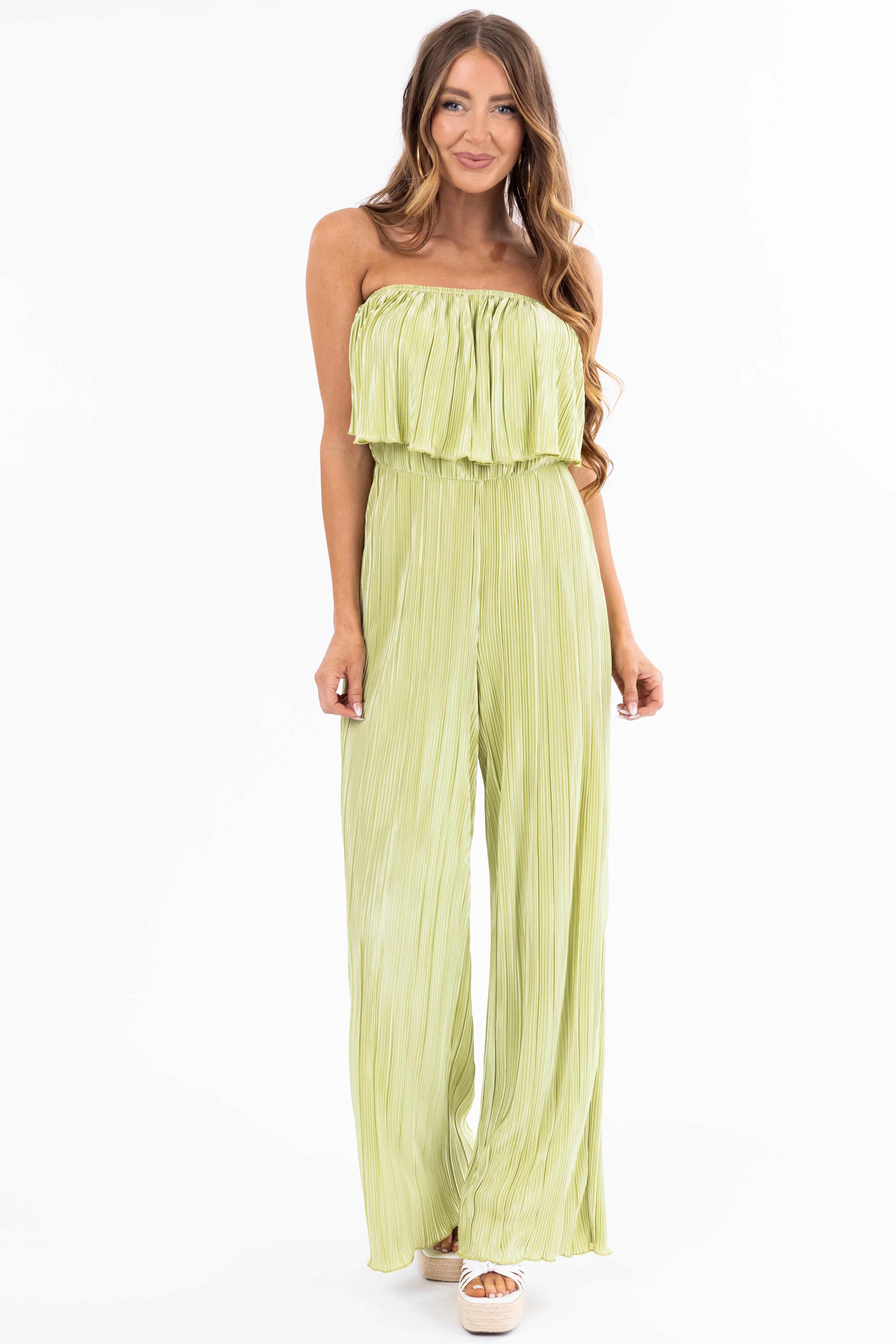 Pistachio Pleated Sleeveless Overlay Jumpsuit - LD SALE
