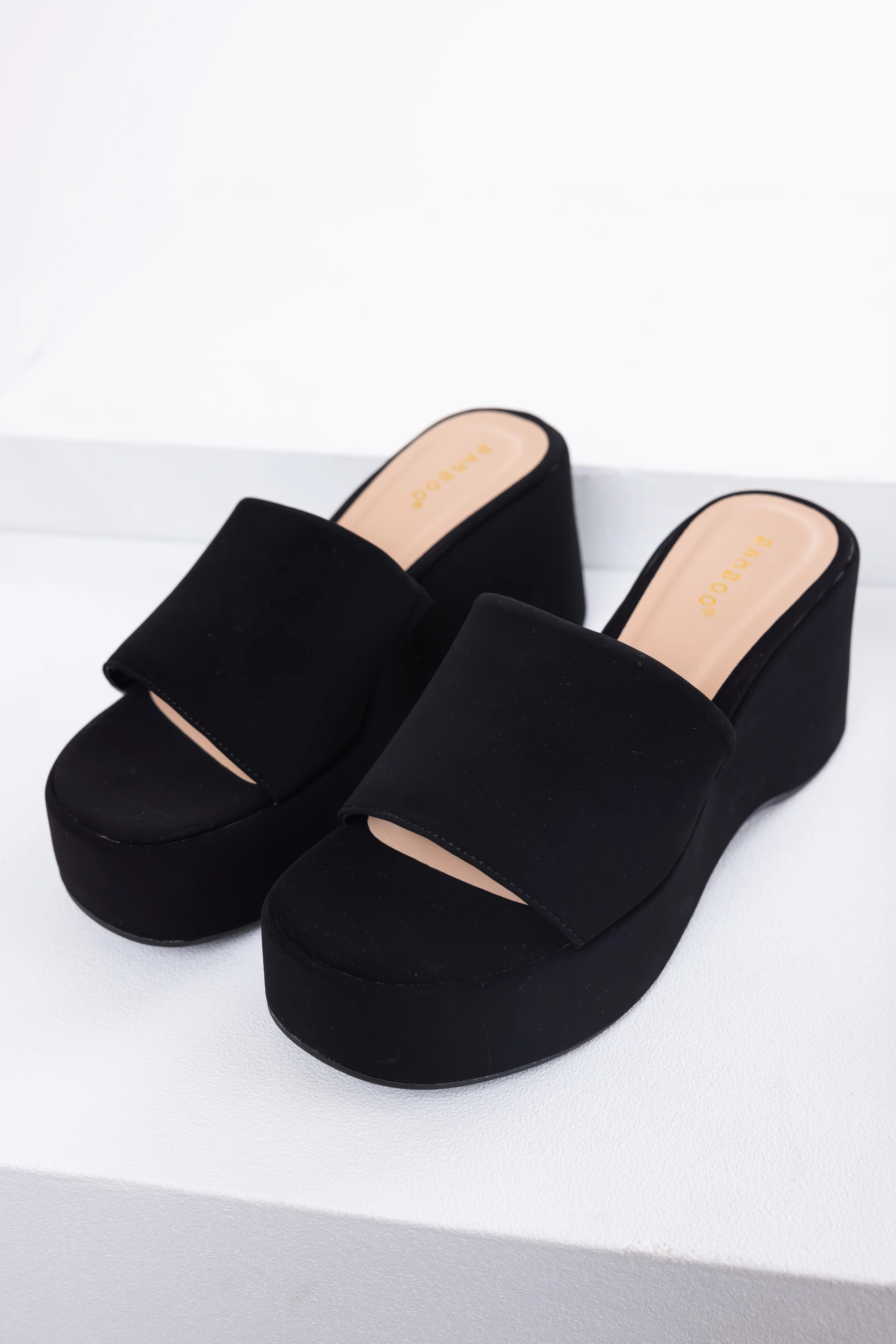 Black Soft Suede Platform Wedge Sandals - LD SALE