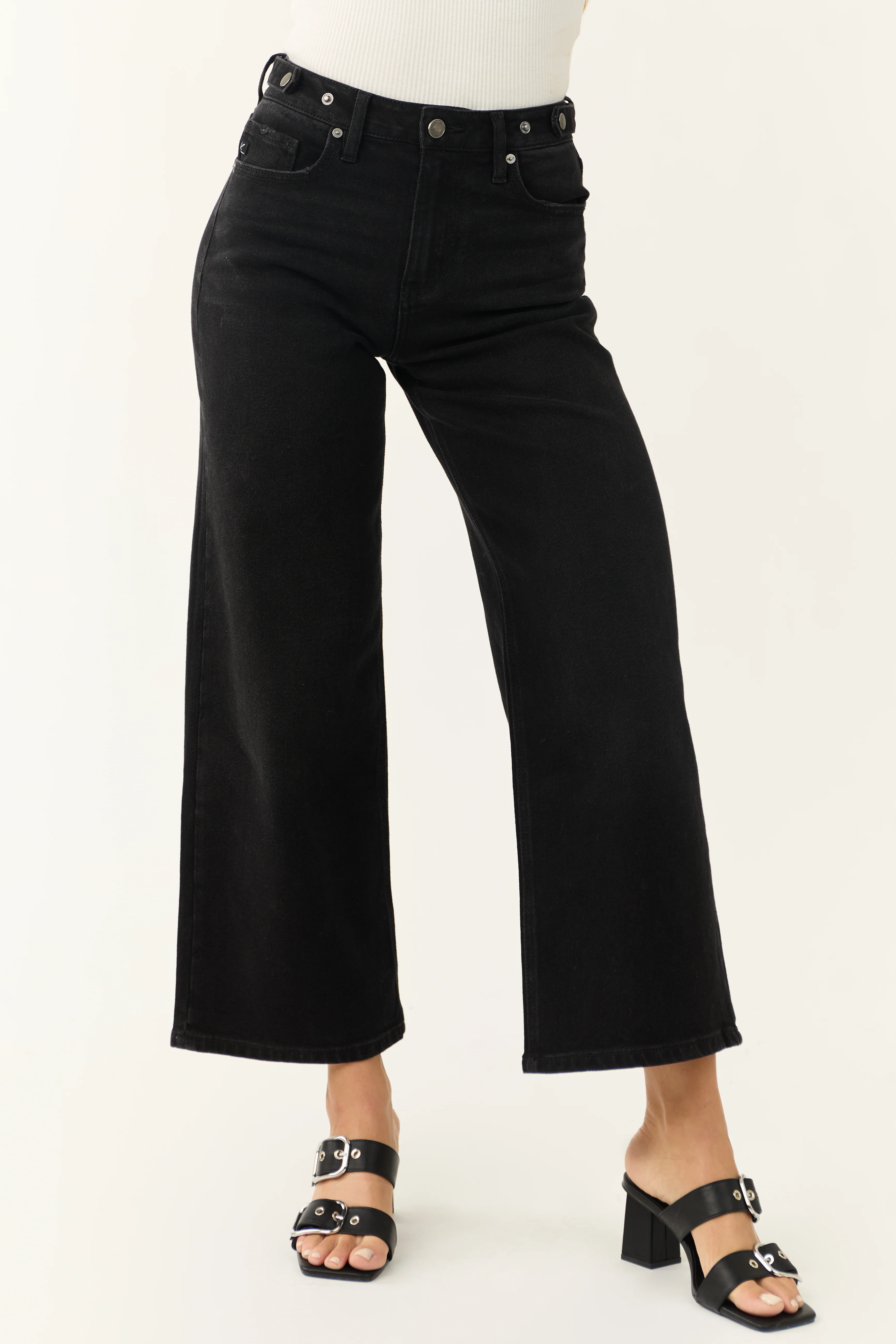 KanCan Black Ultra High Rise Cropped Wide Leg Jeans - LD SALE