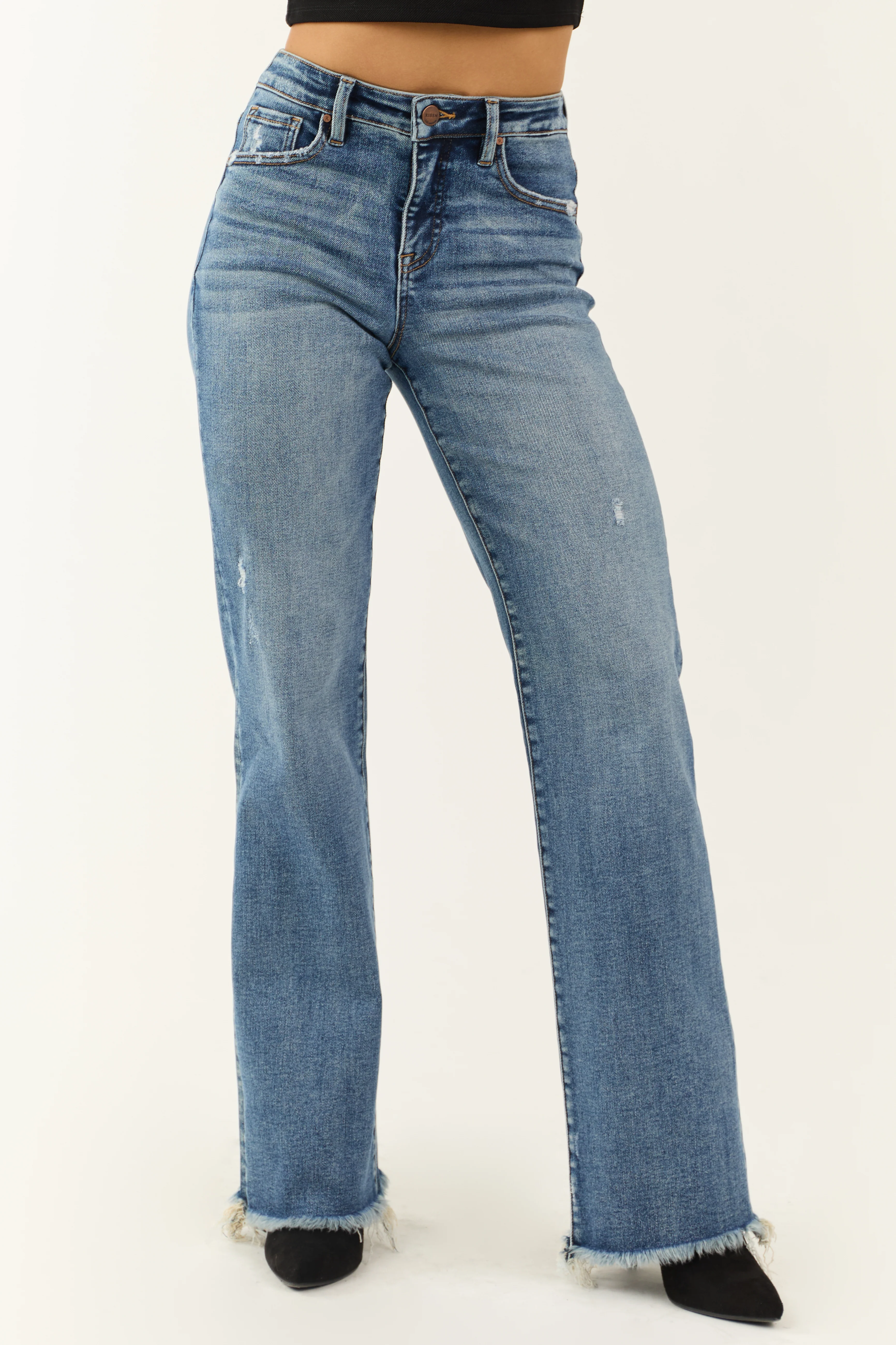 Risen Dark Wash Tummy Control Frayed Hem Jeans - LD SALE