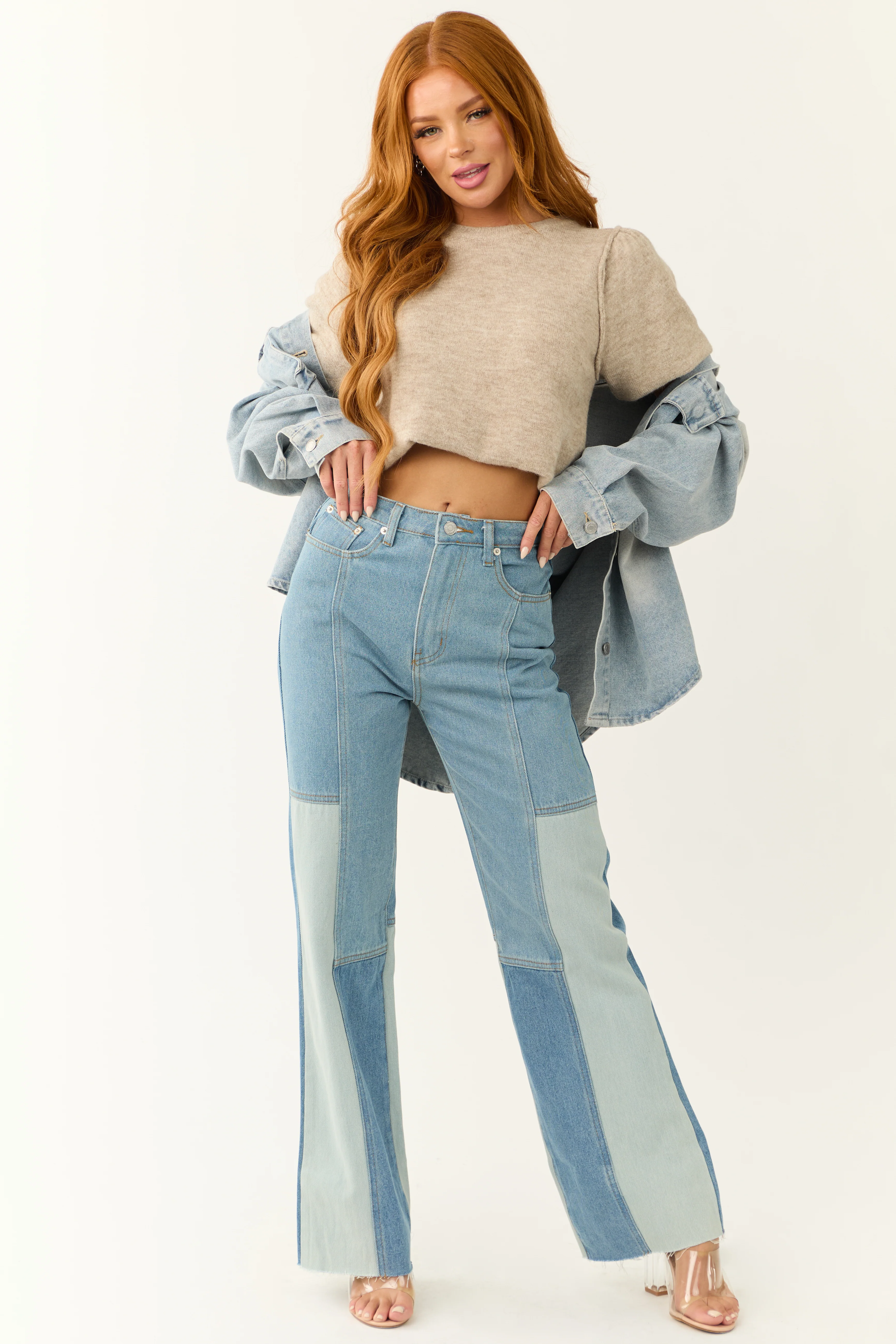 Medium Wash Colorblock Wide Leg Jeans - LD SALE