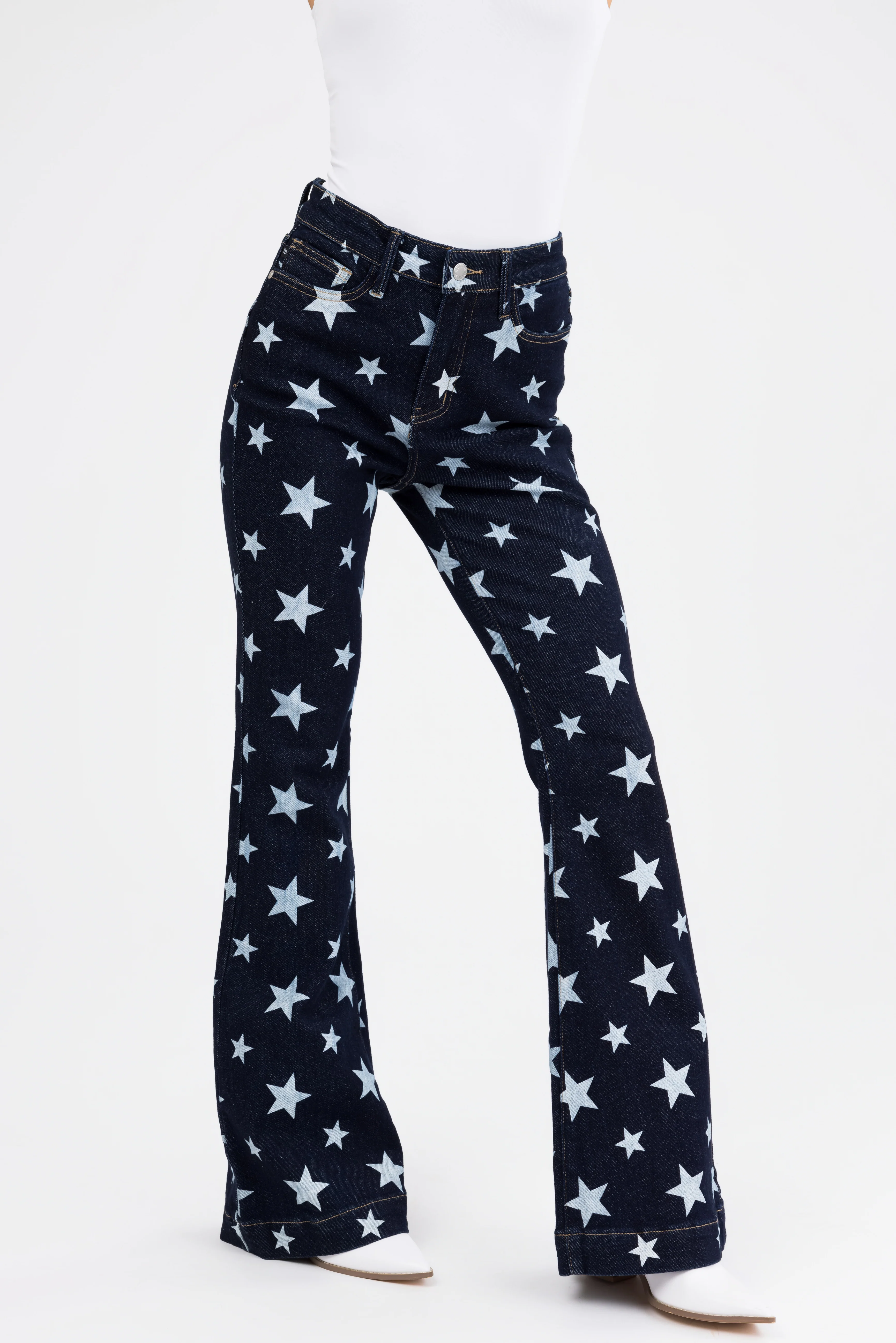 Judy Blue Dark Wash Star Print Flare Leg Jeans - LD SALE