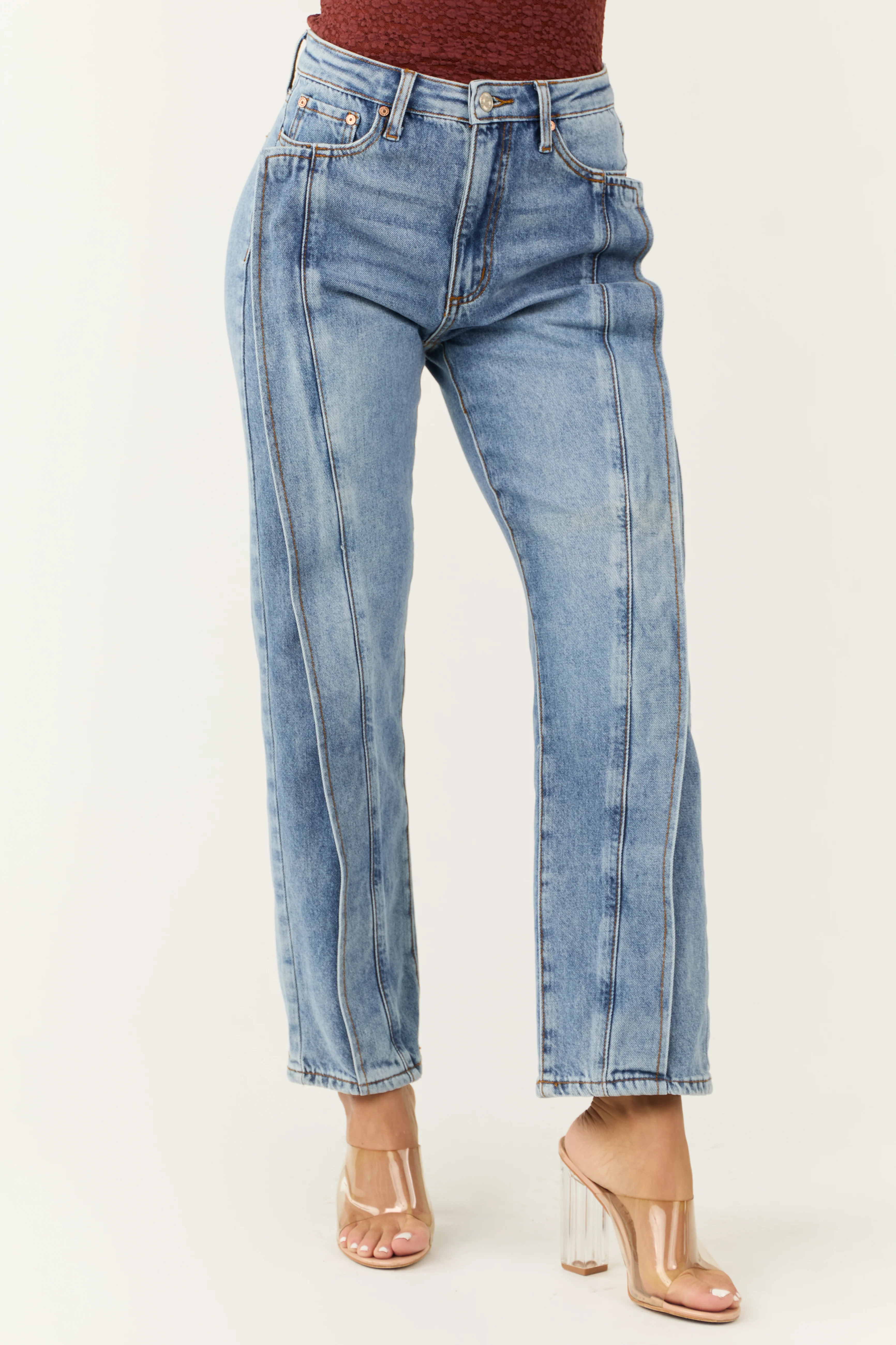 Special A Medium Wash High Rise Straight Jeans - LD SALE