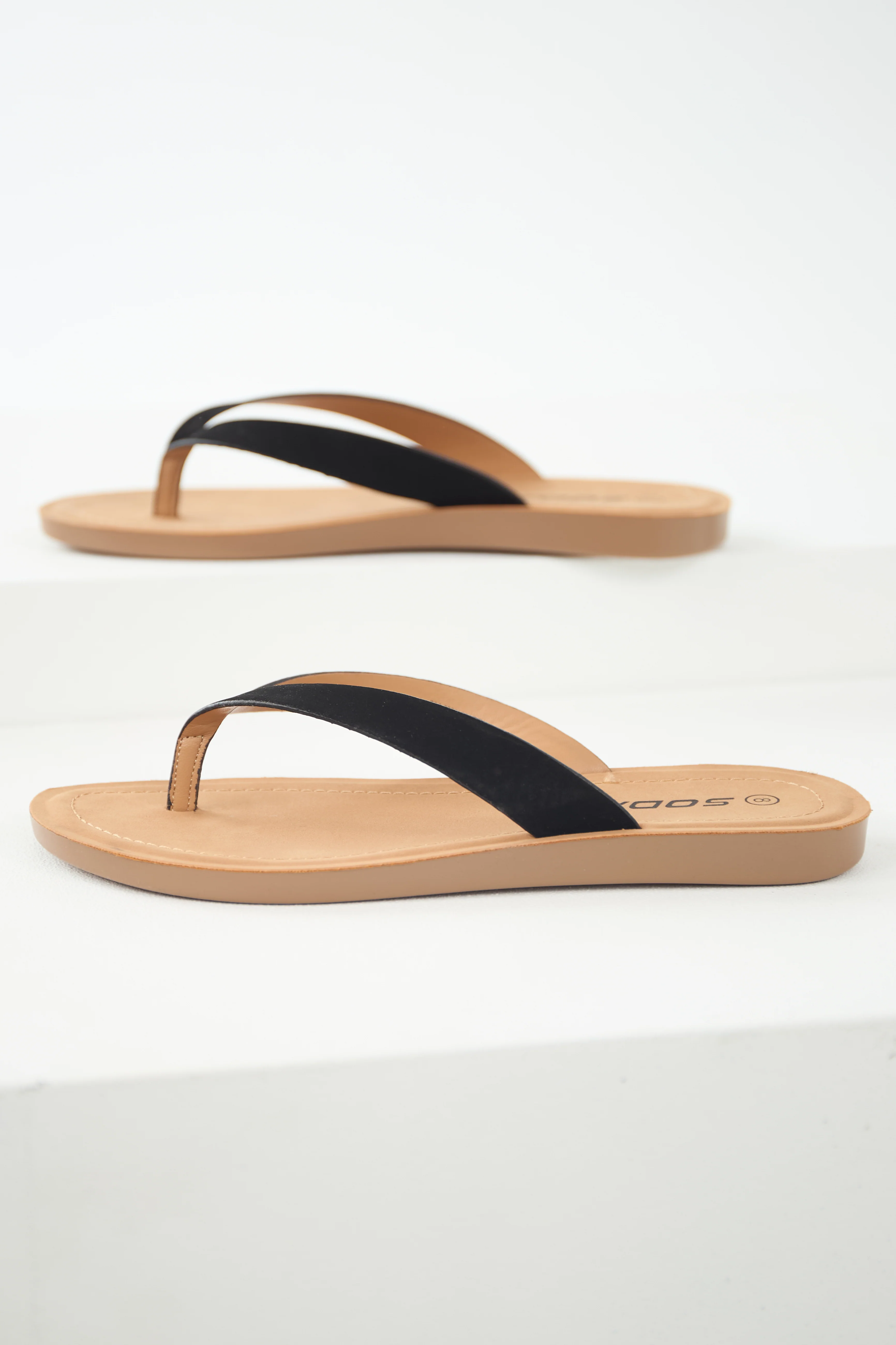 Brown Sugar Thong Sandal with Black Strap - LD SALE