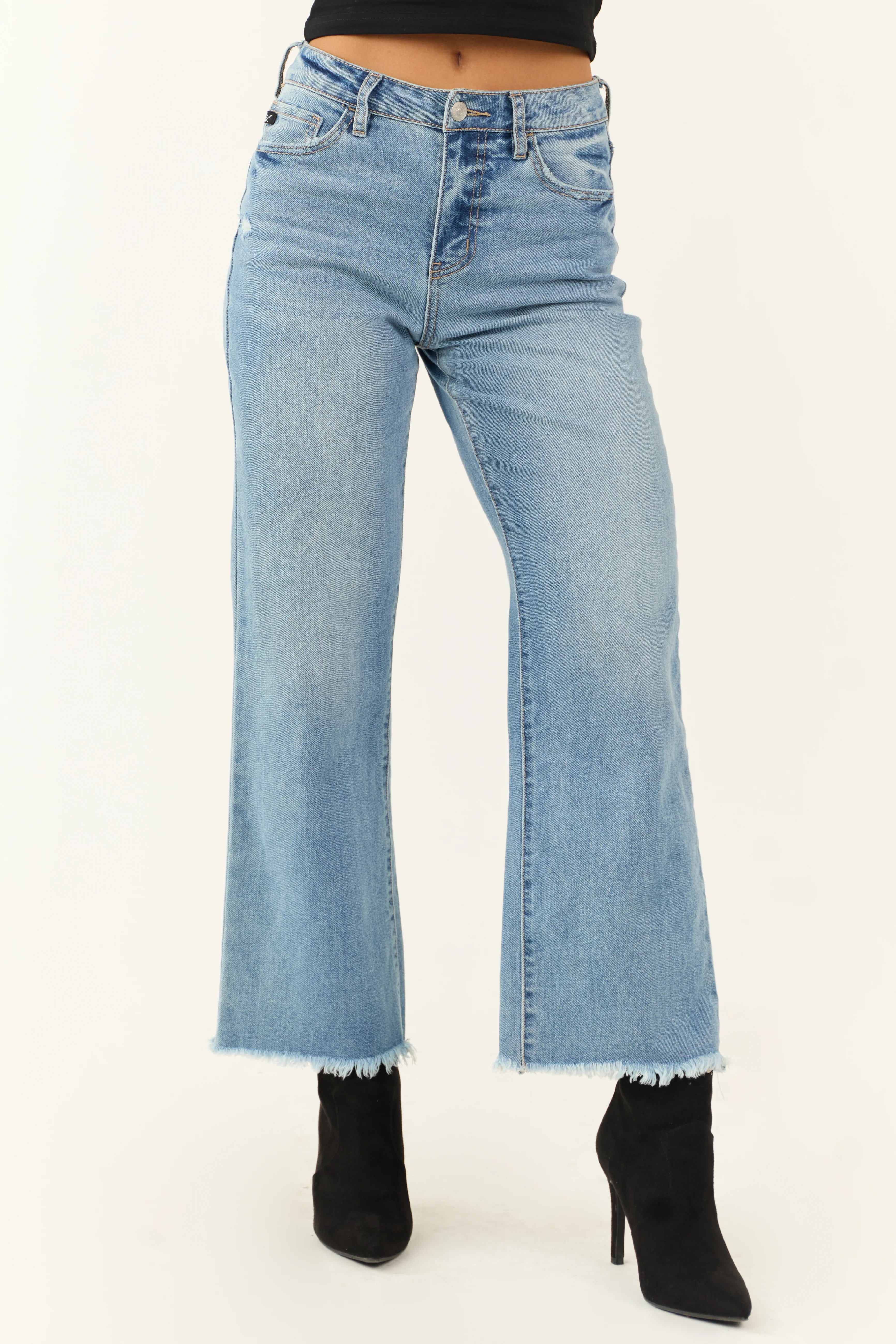 KanCan Medium Wash Wide Leg Frayed Jeans - LD SALE