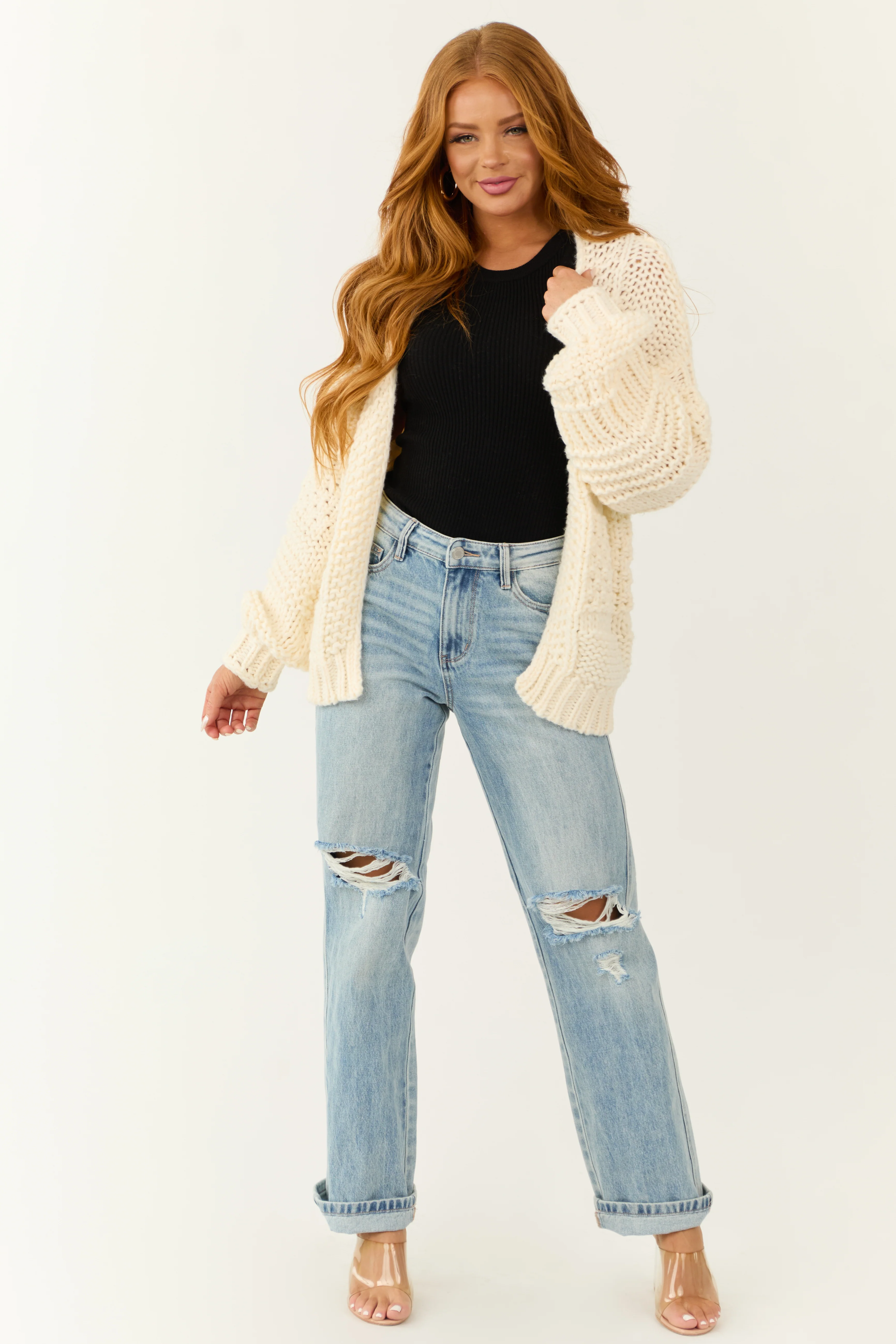 Cream Oversized Open Front Long Sleeve Cardigan - LD SALE