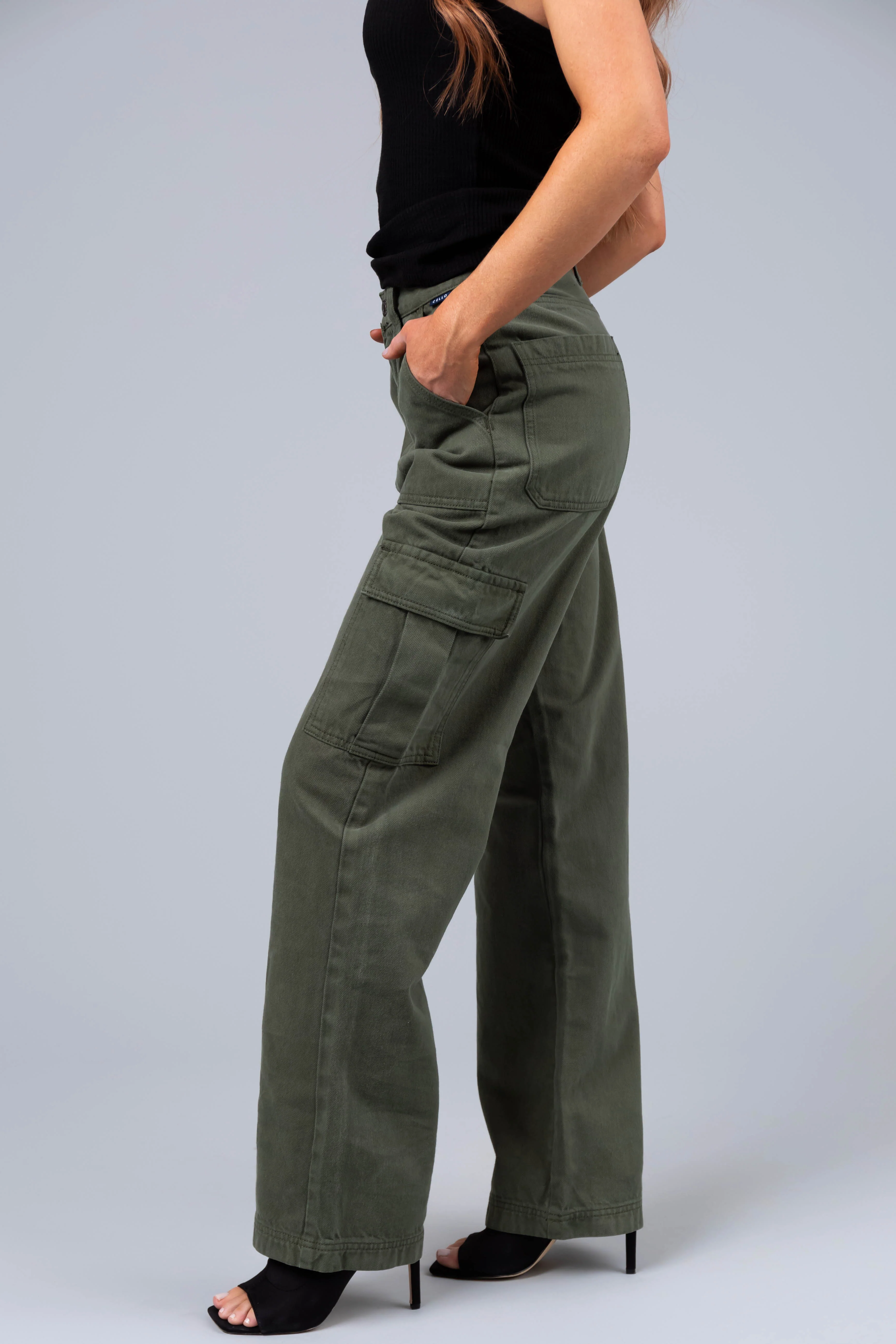 Cello Army Green High Rise Carpenter Jeans - LD SALE