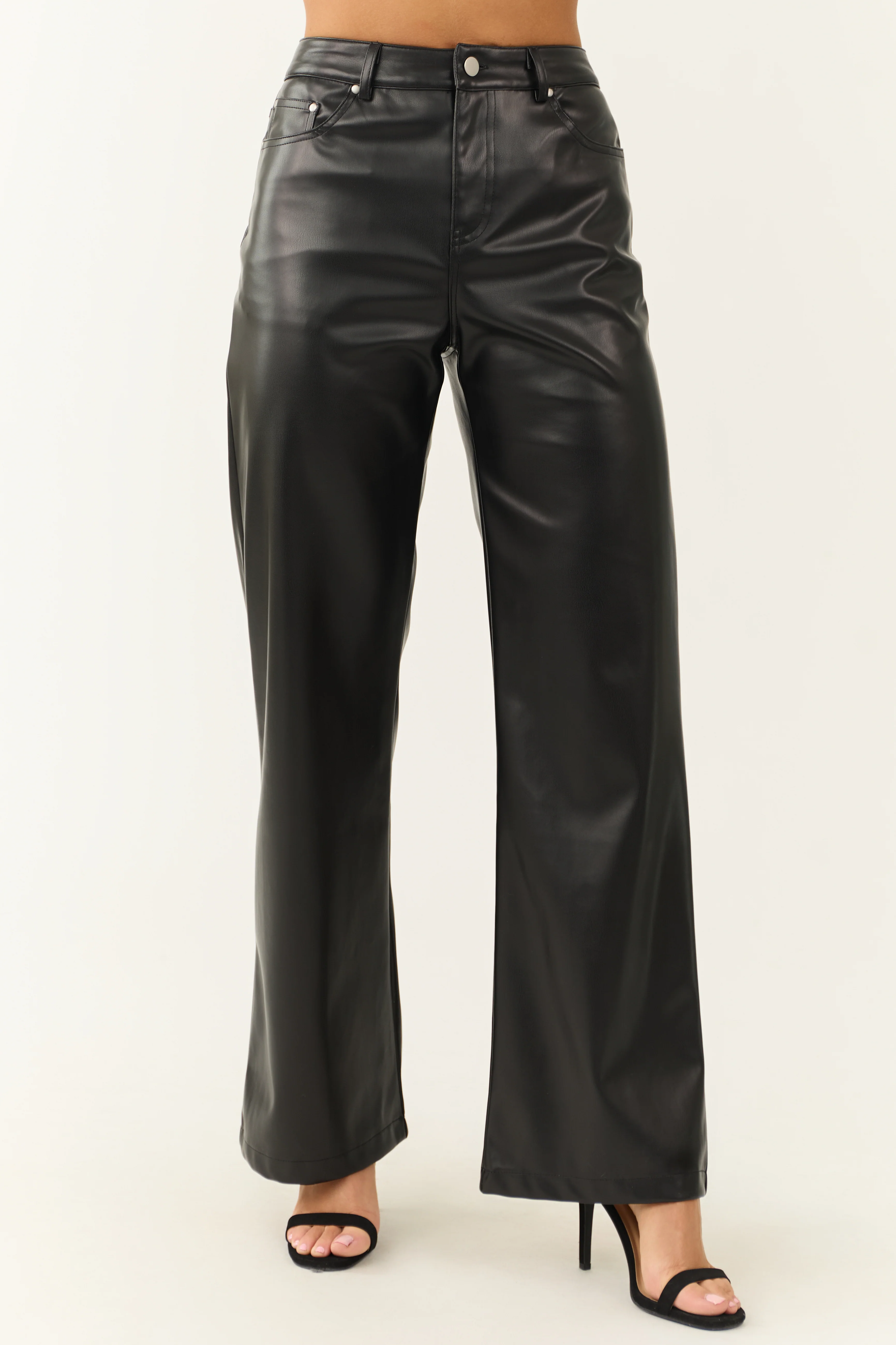 Black Faux Leather Wide Leg High Waisted Pants - LD SALE
