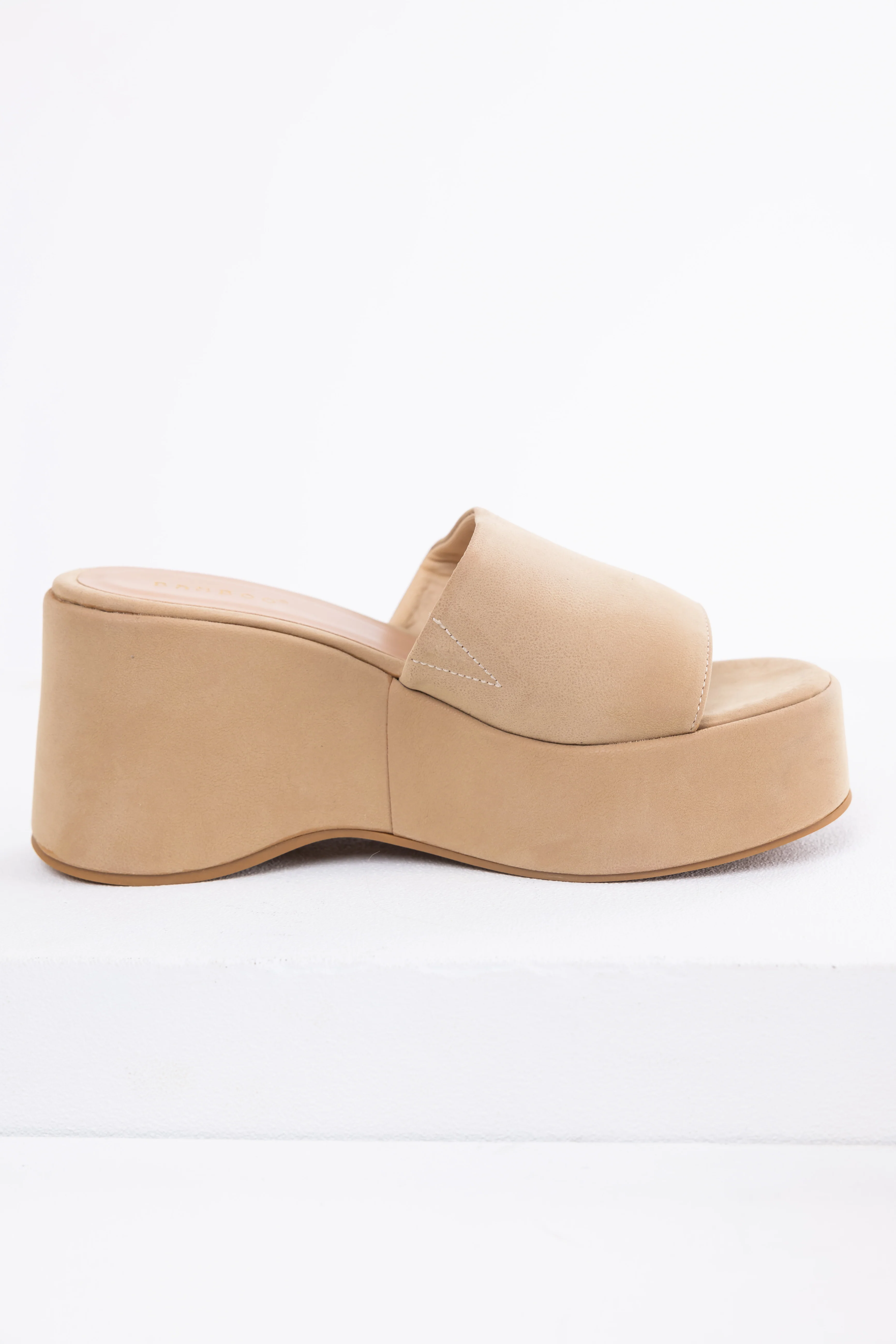 Beige Soft Suede Platform Wedge Sandals - LD SALE