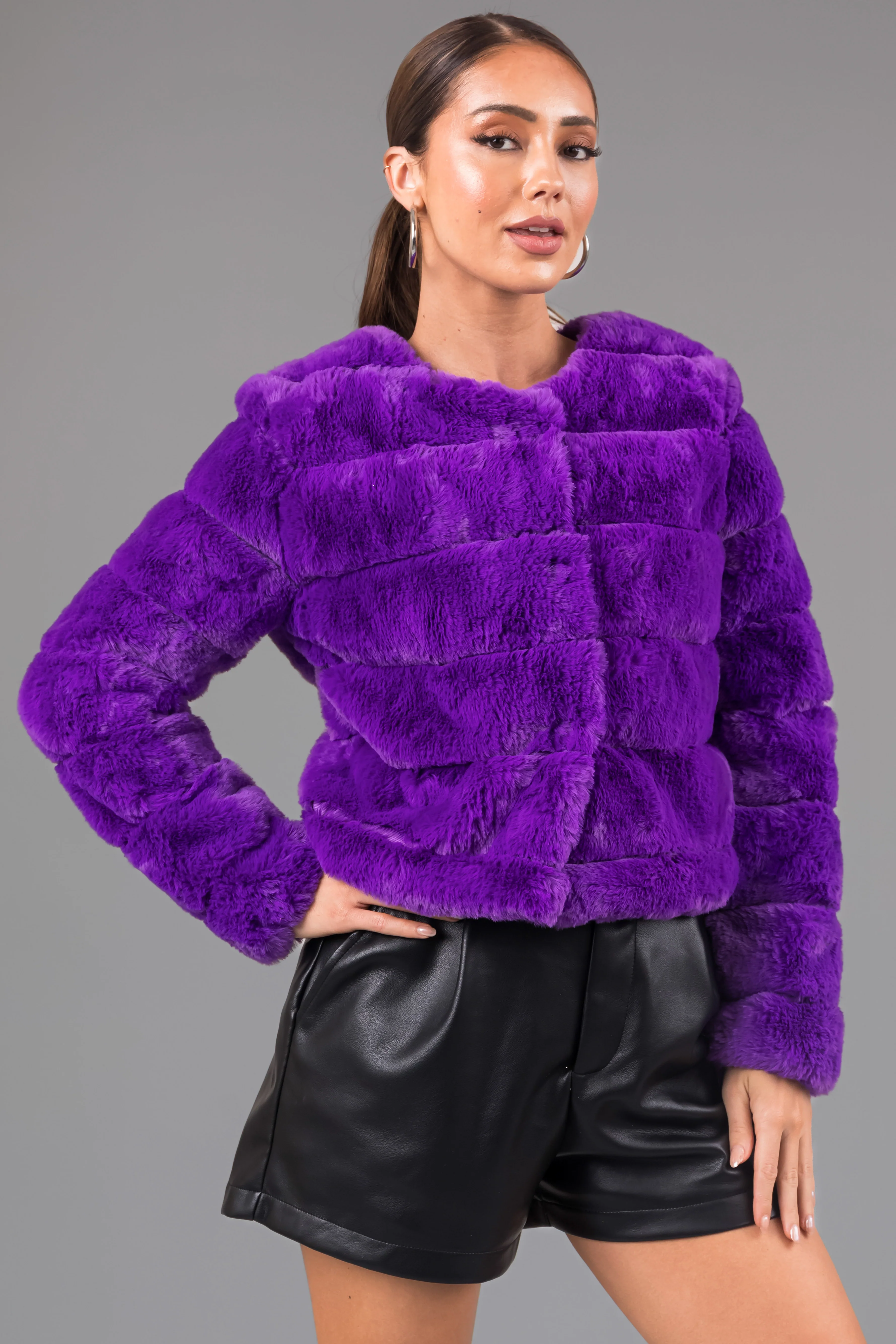 Violet Faux Fur Quilted Button Up Jacket - LD SALE