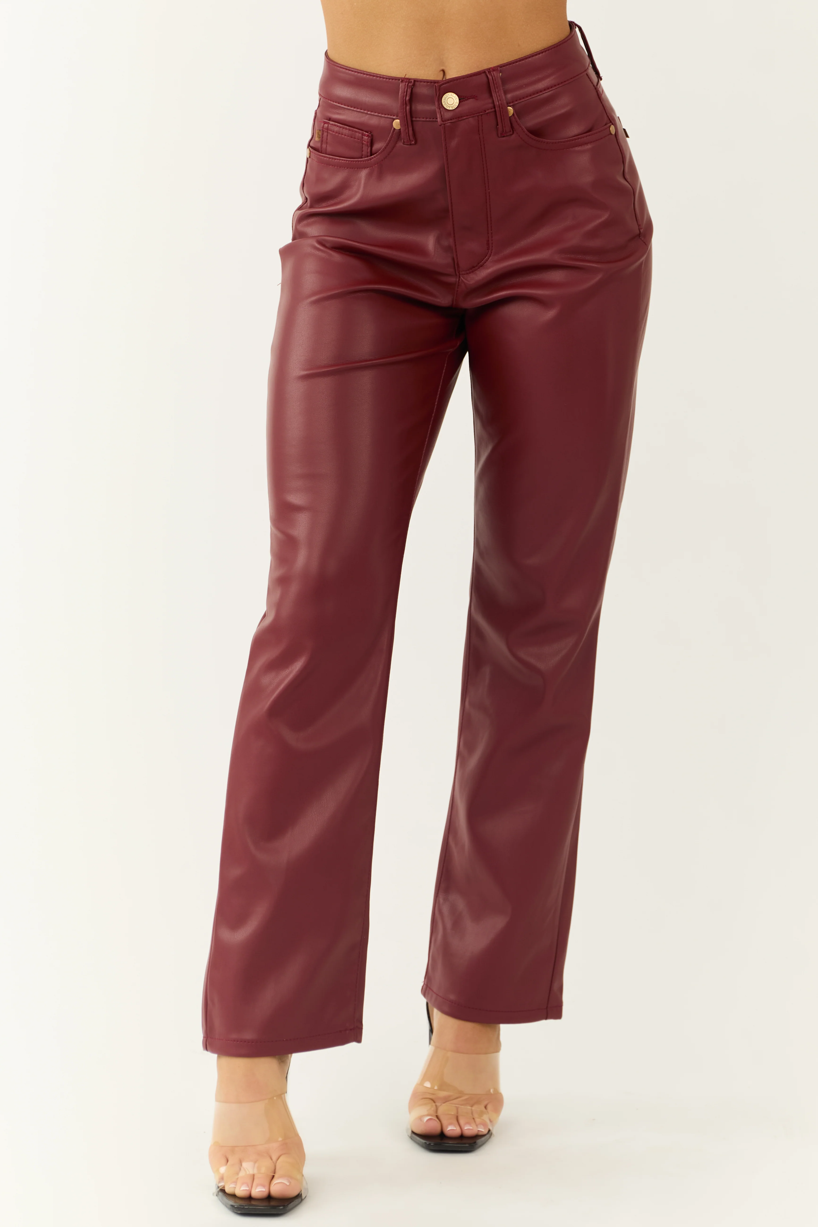Judy Blue Burgundy Faux Leather Tummy Control Pants - LD SALE