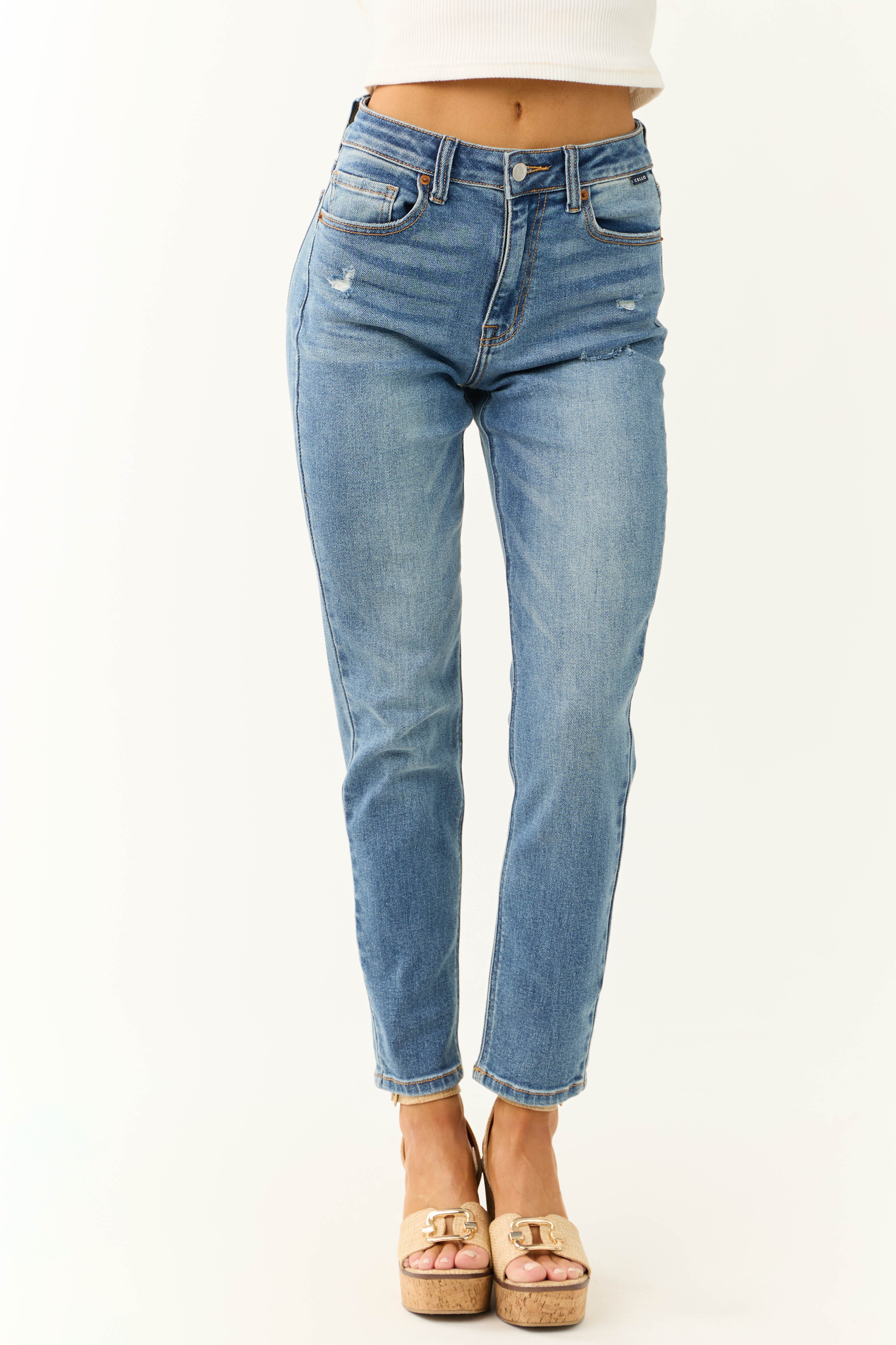 Cello Medium Wash High Rise Straight Leg Jeans - LD SALE