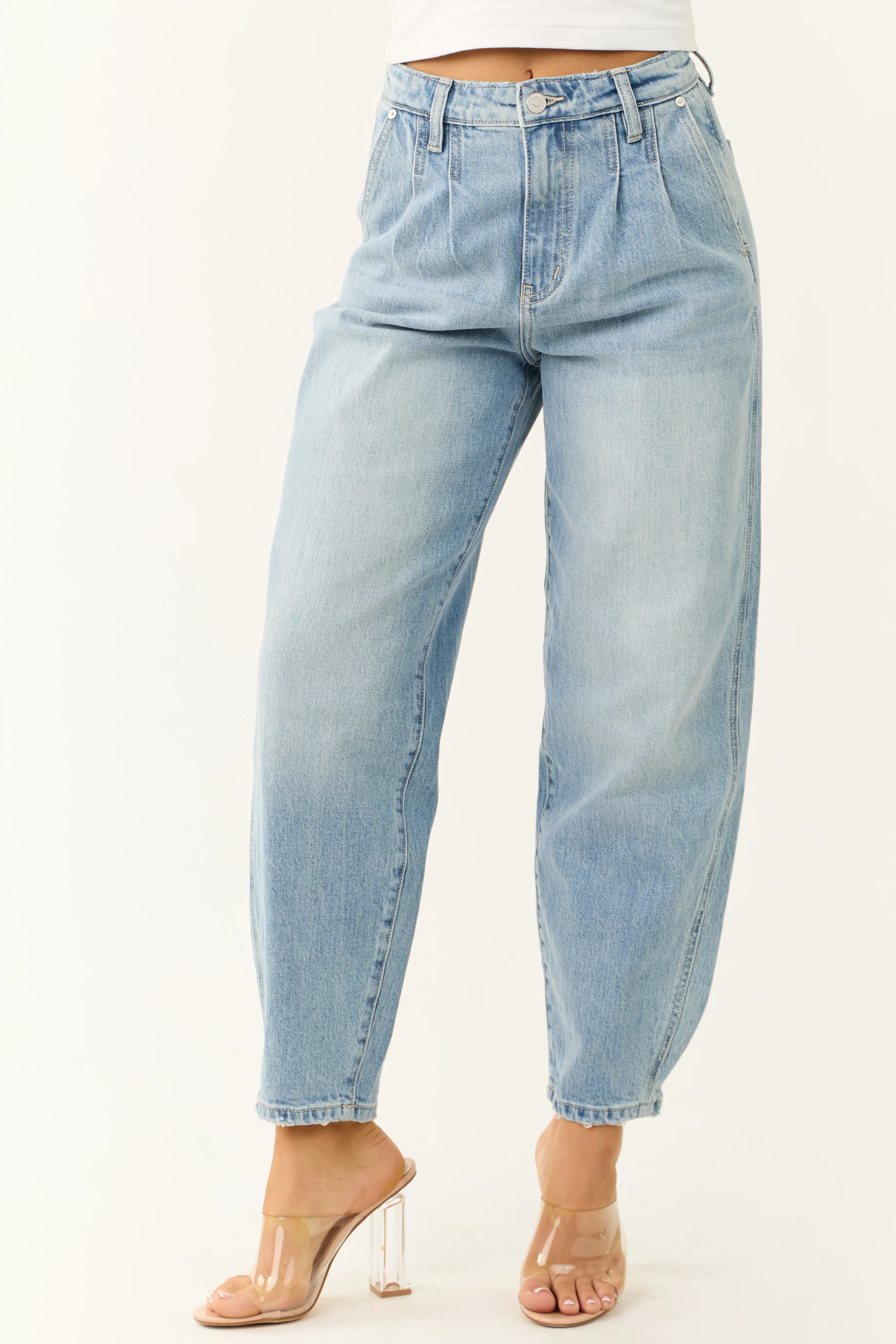 KanCan Light Wash High Rise Tapered Barrel Jeans - LD SALE