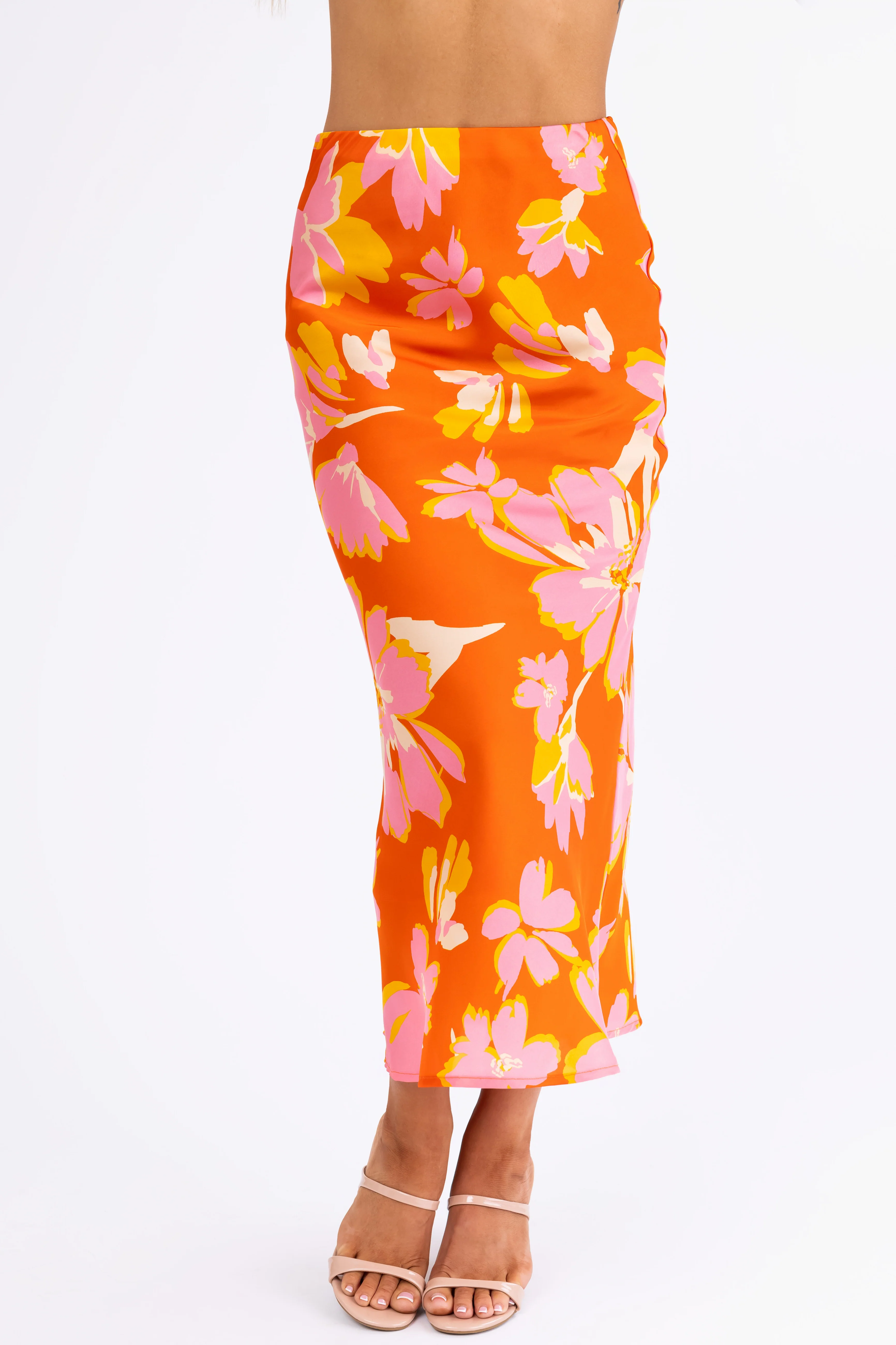 Fire Floral Print Satin Bias Maxi Skirt - LD SALE