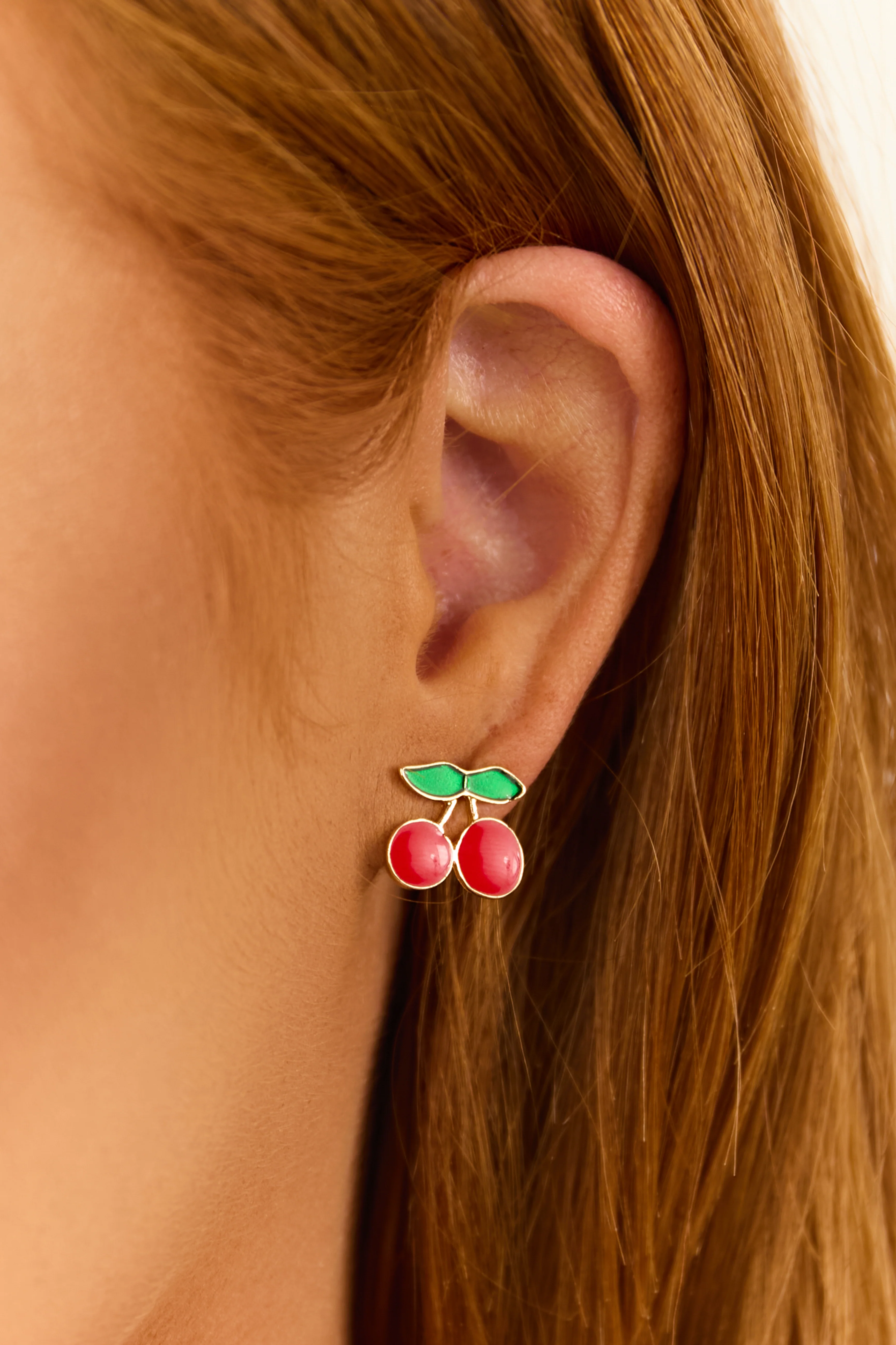 Lipstick and Jade Epoxy Cherry Stud Earrings - LD SALE