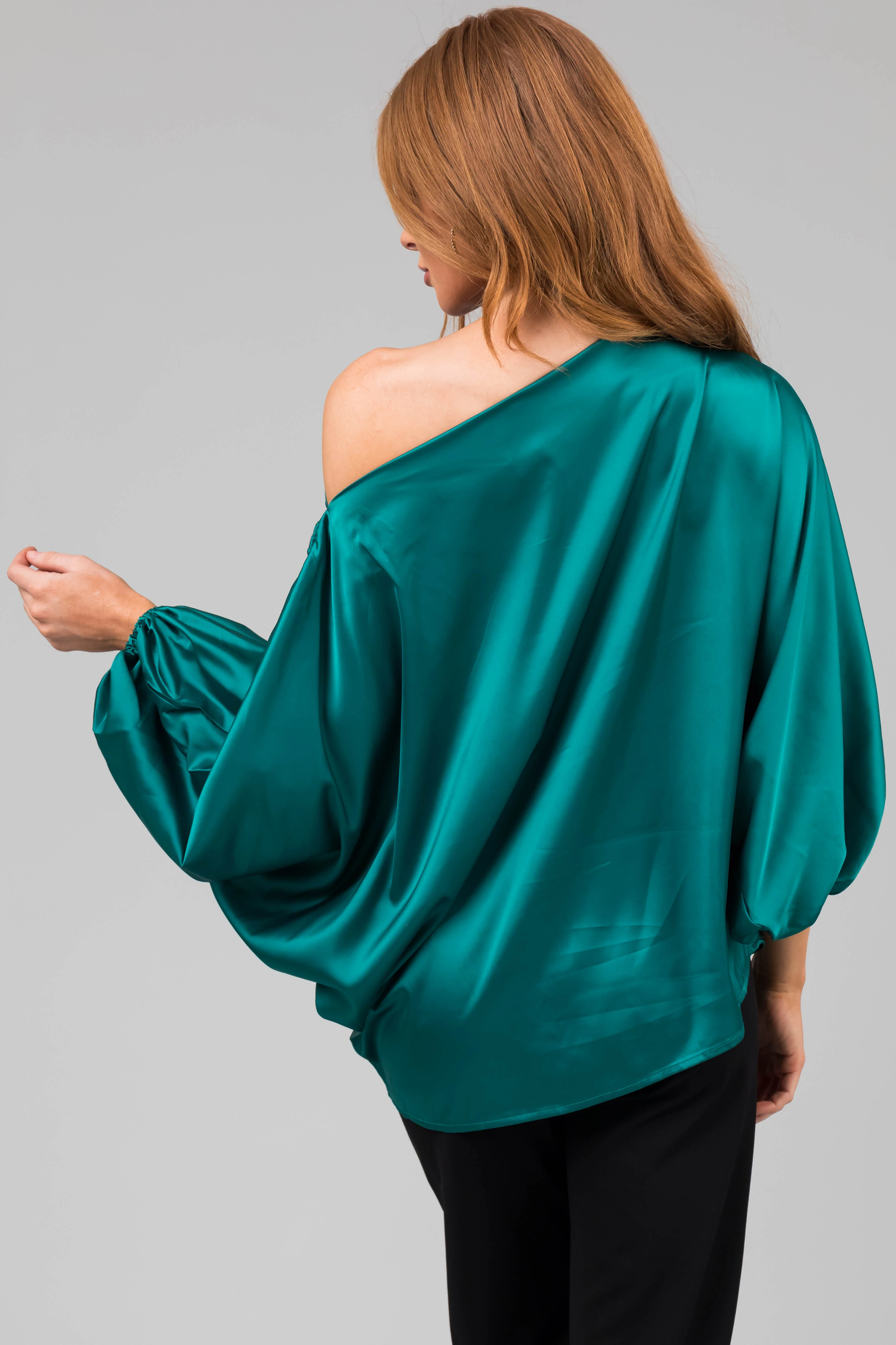 Jungle Green Floral Embroidery Satin Blouse - LD SALE