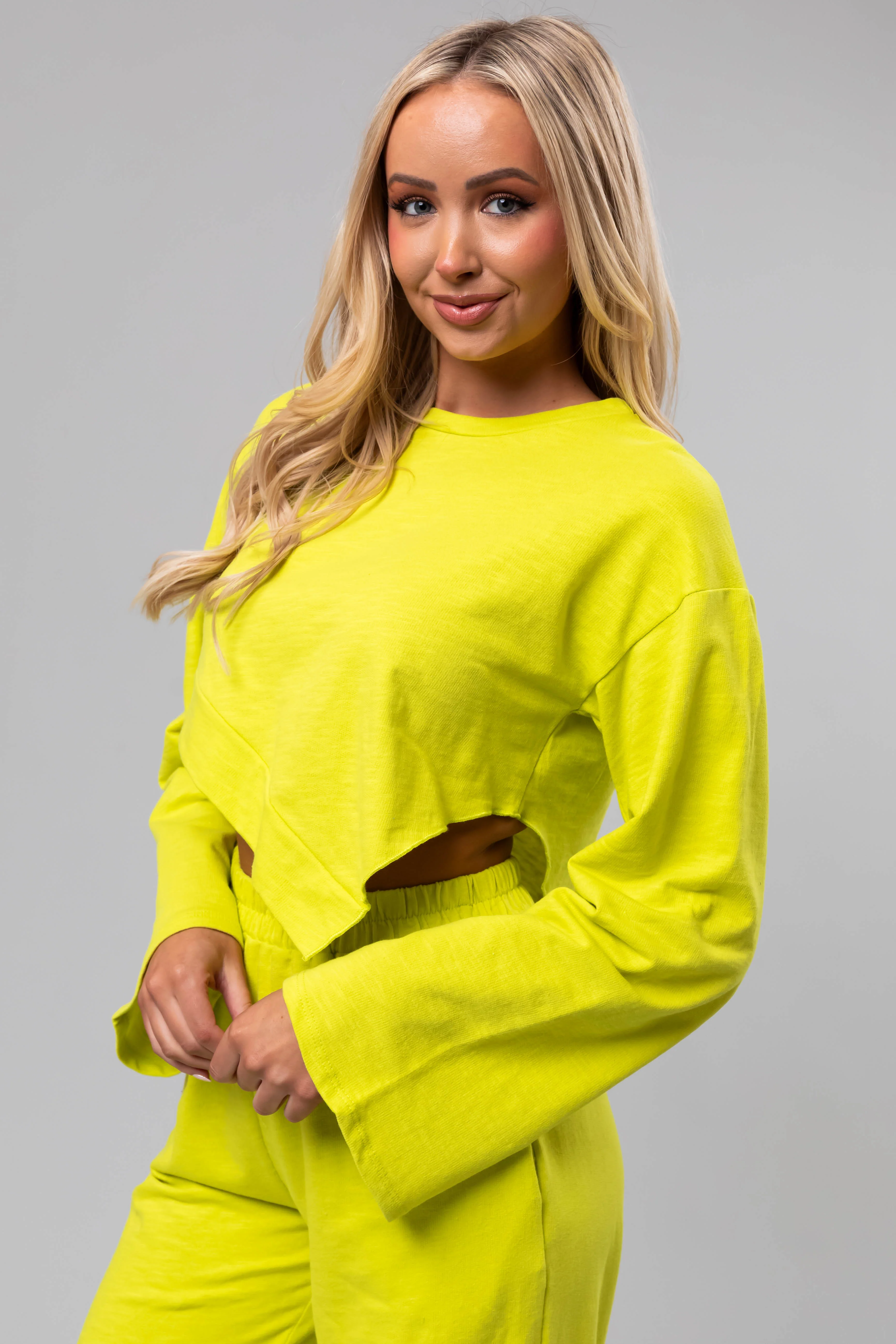Lime Long Sleeve Top and Wide Leg Pants Set - LD SALE