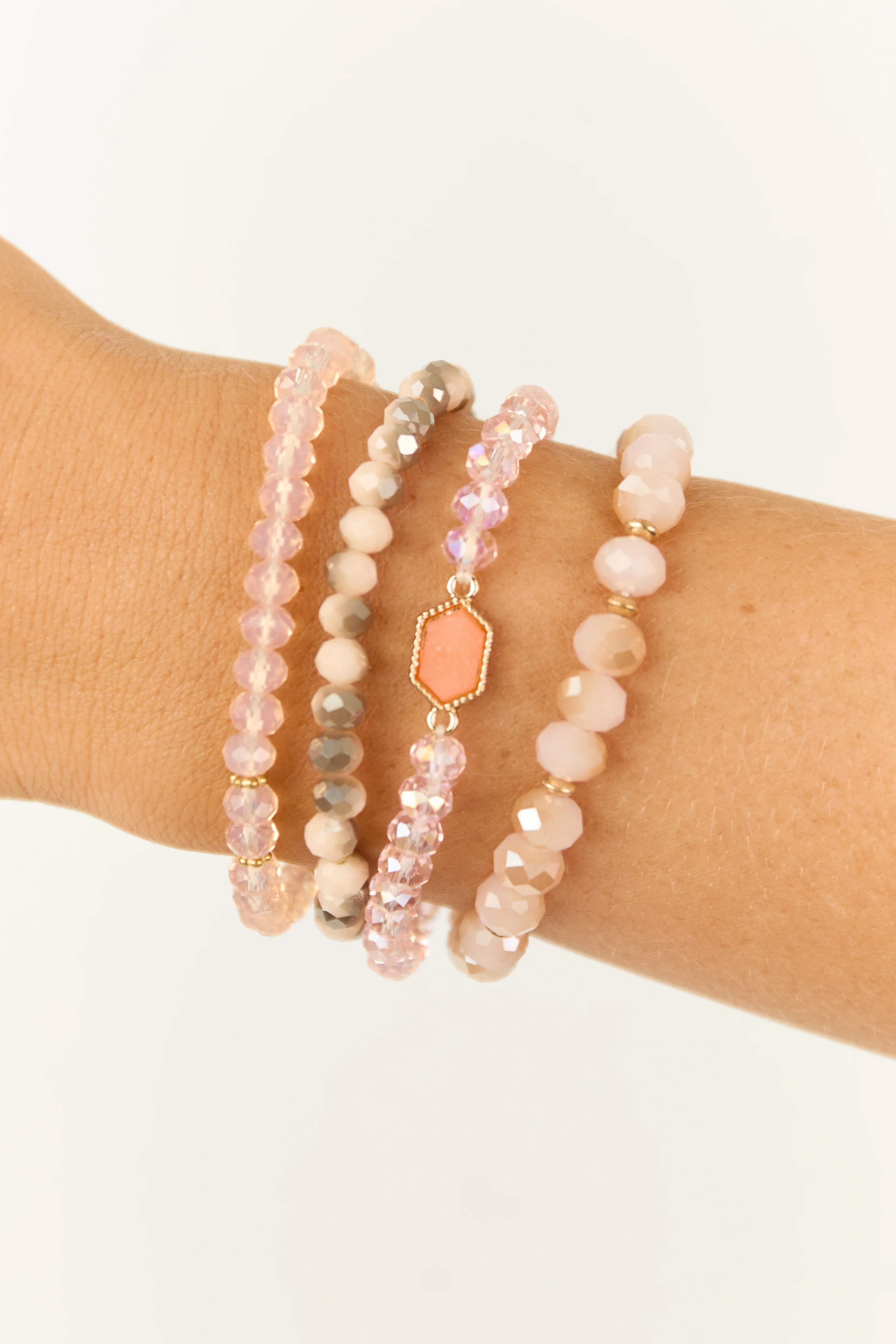 Tea Rose 4 Beaded Stretch Bracelet Set - LD SALE