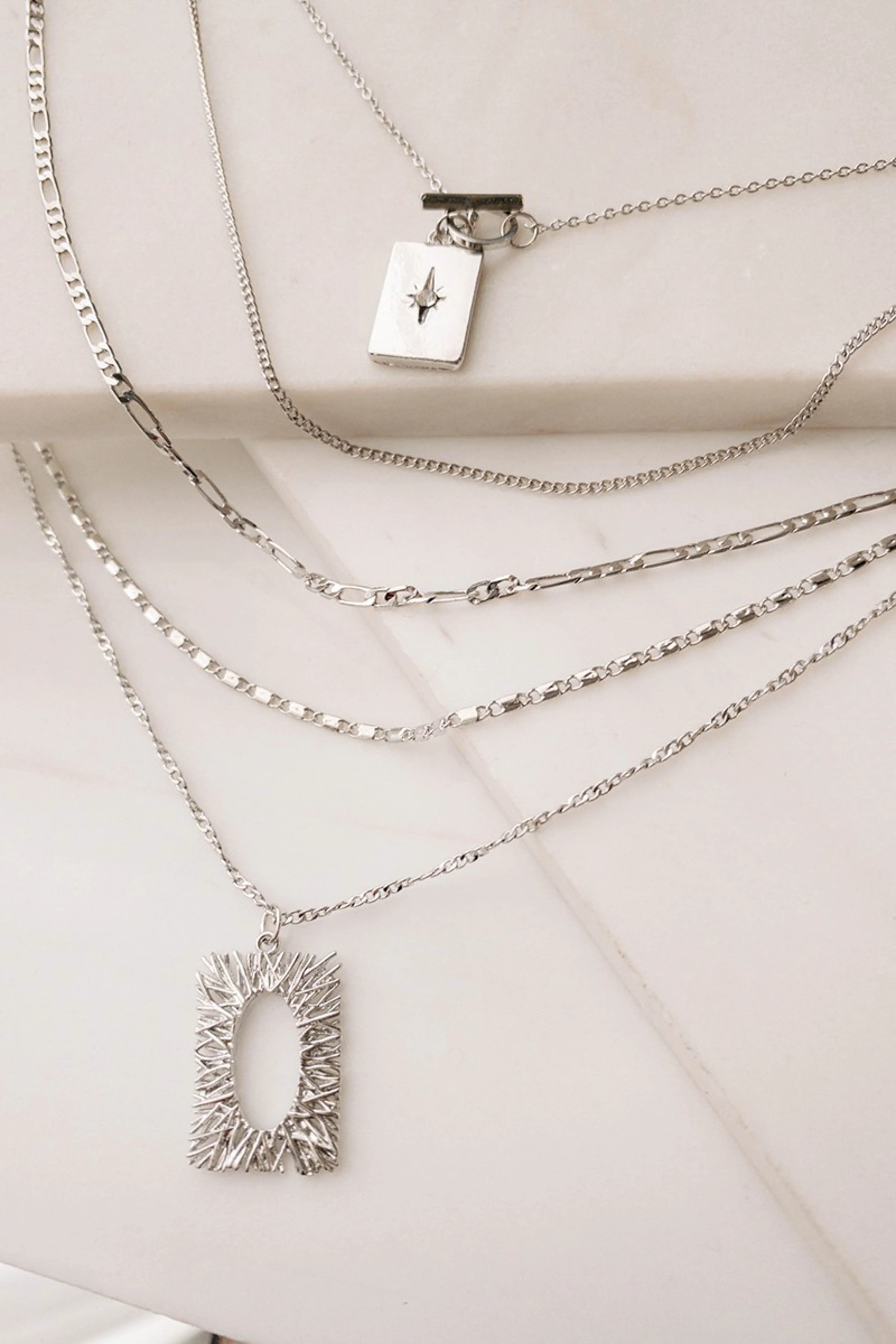Silver Multilayered Charm Necklace - LD SALE
