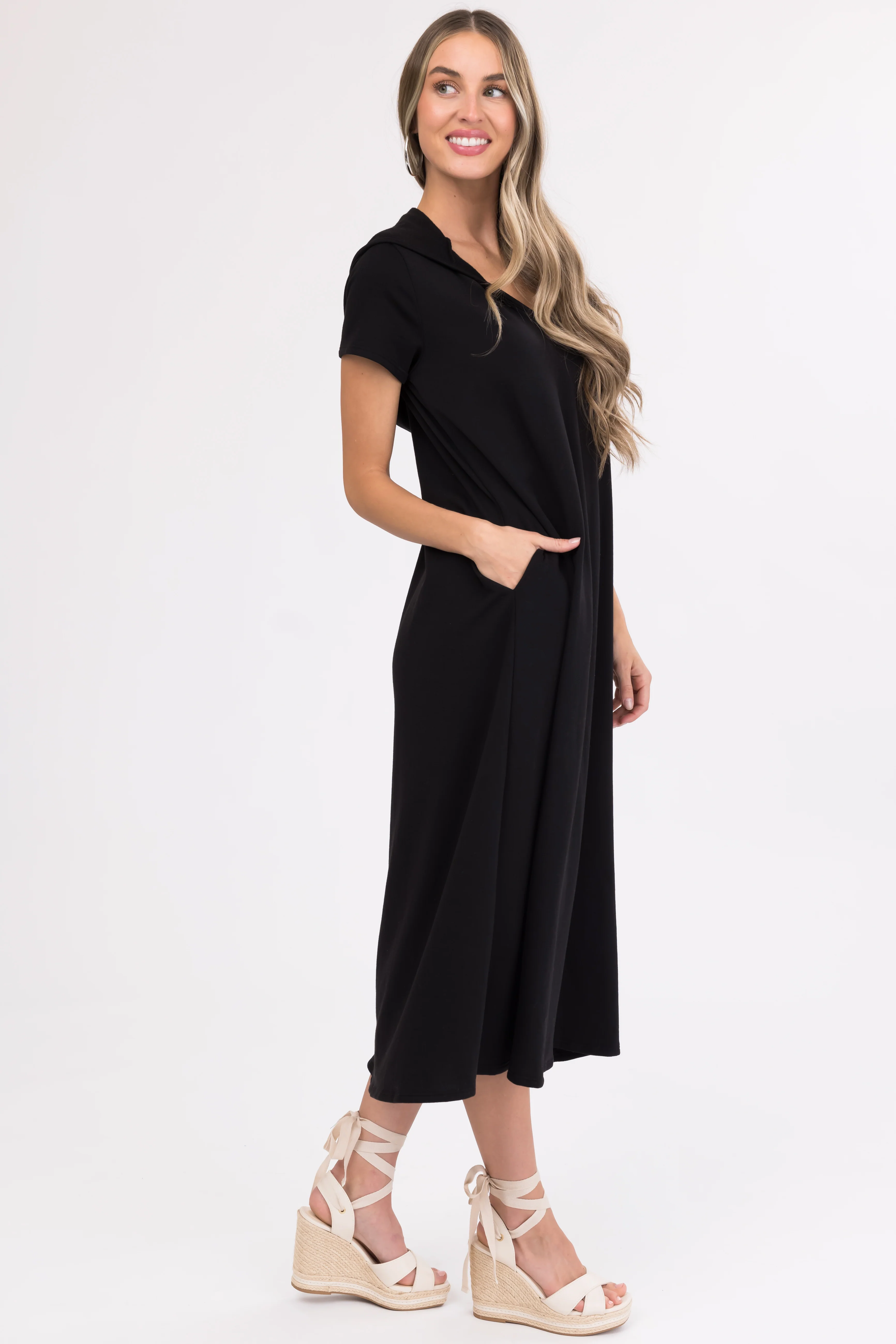 Black Oversized Casual Hooded Maxi Dress - LD SALE