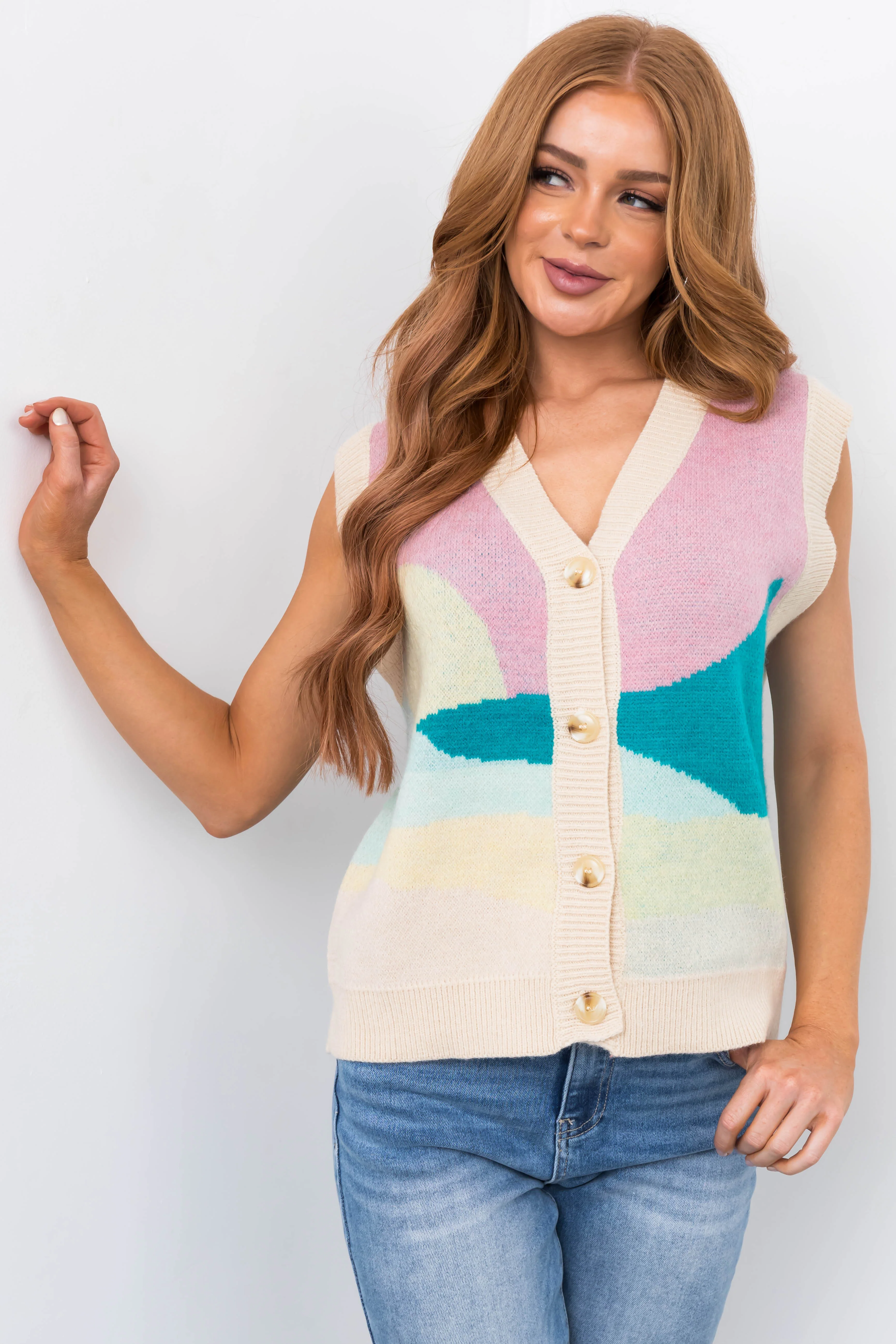 Cherry Blossom Patterned Sweater Vest - LD SALE