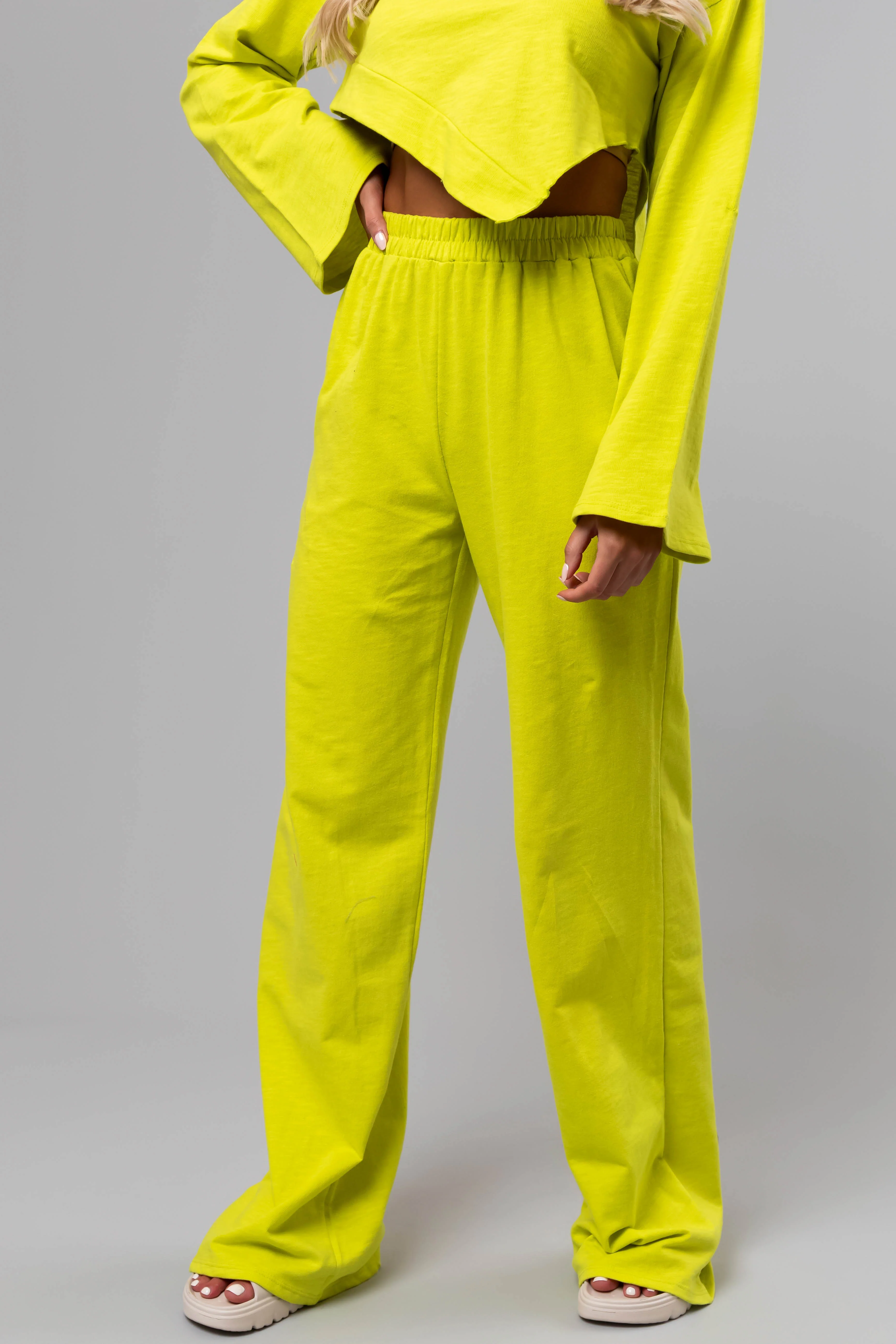 Lime Long Sleeve Top and Wide Leg Pants Set - LD SALE