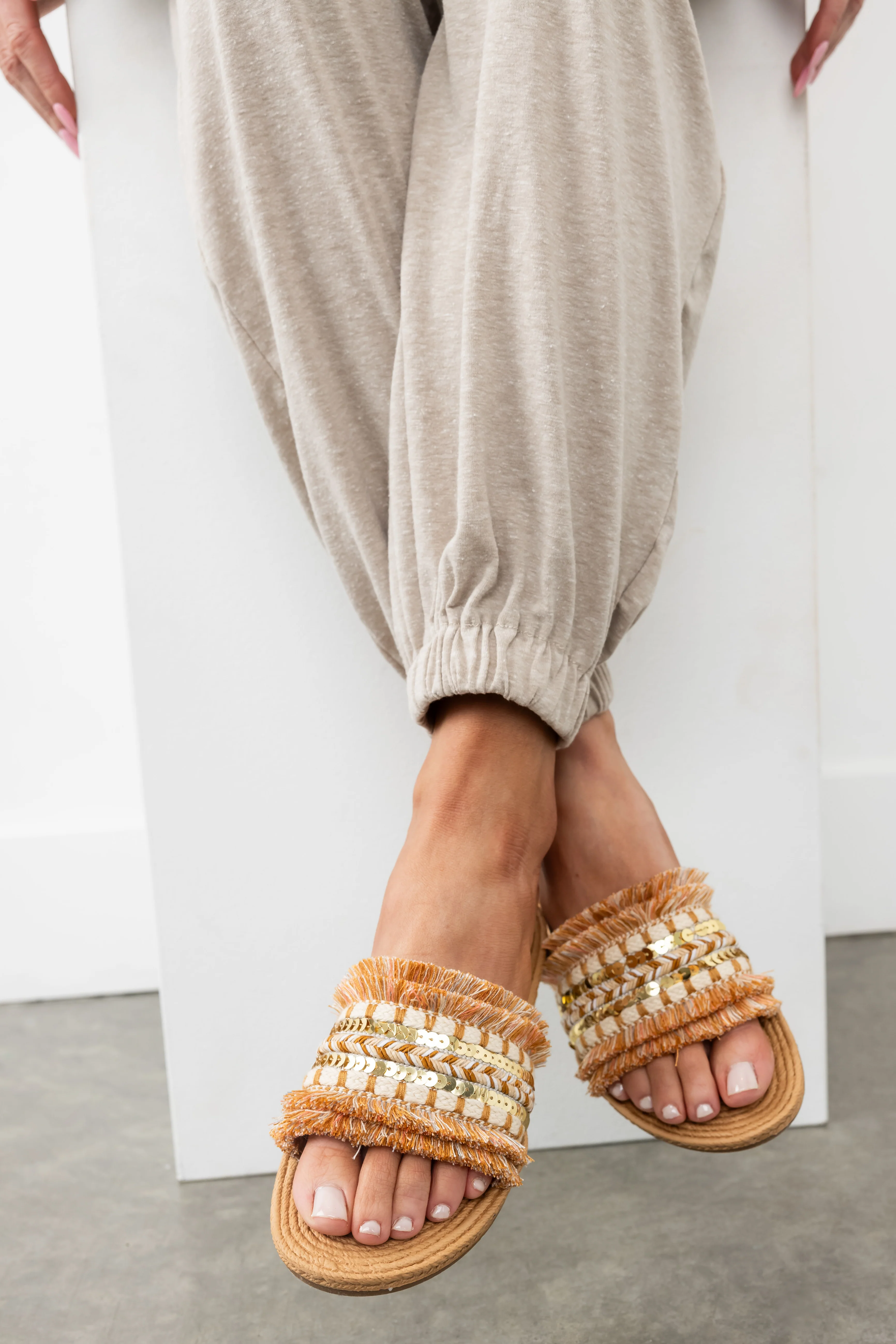 Copper Slip On Fringe Sandals - LD SALE