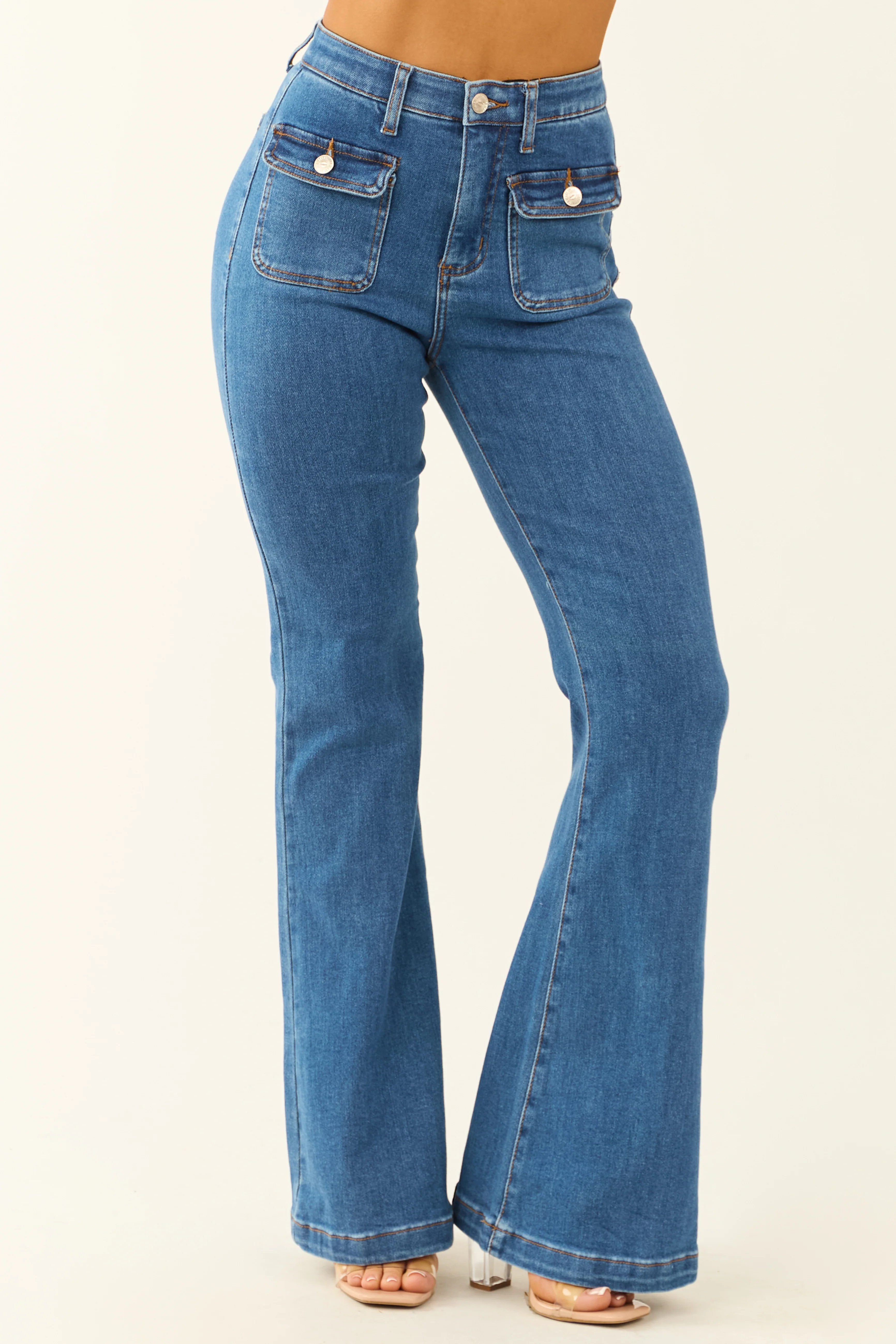 Special A Medium Dark Wash Tummy Control Flare Jeans - LD SALE