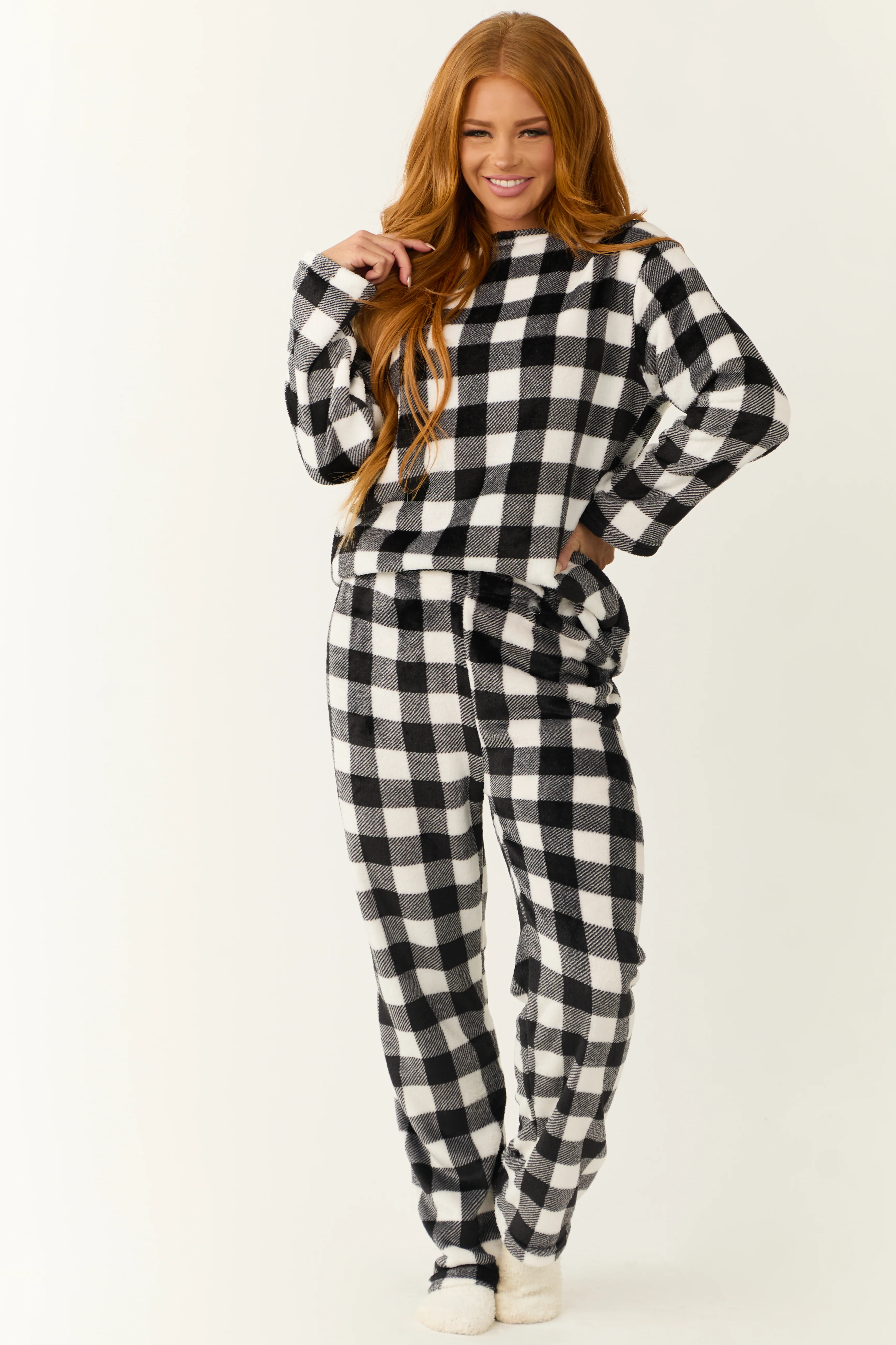 Black and White Checkered Plaid 2 Piece Soft Pajama Set - LD SALE