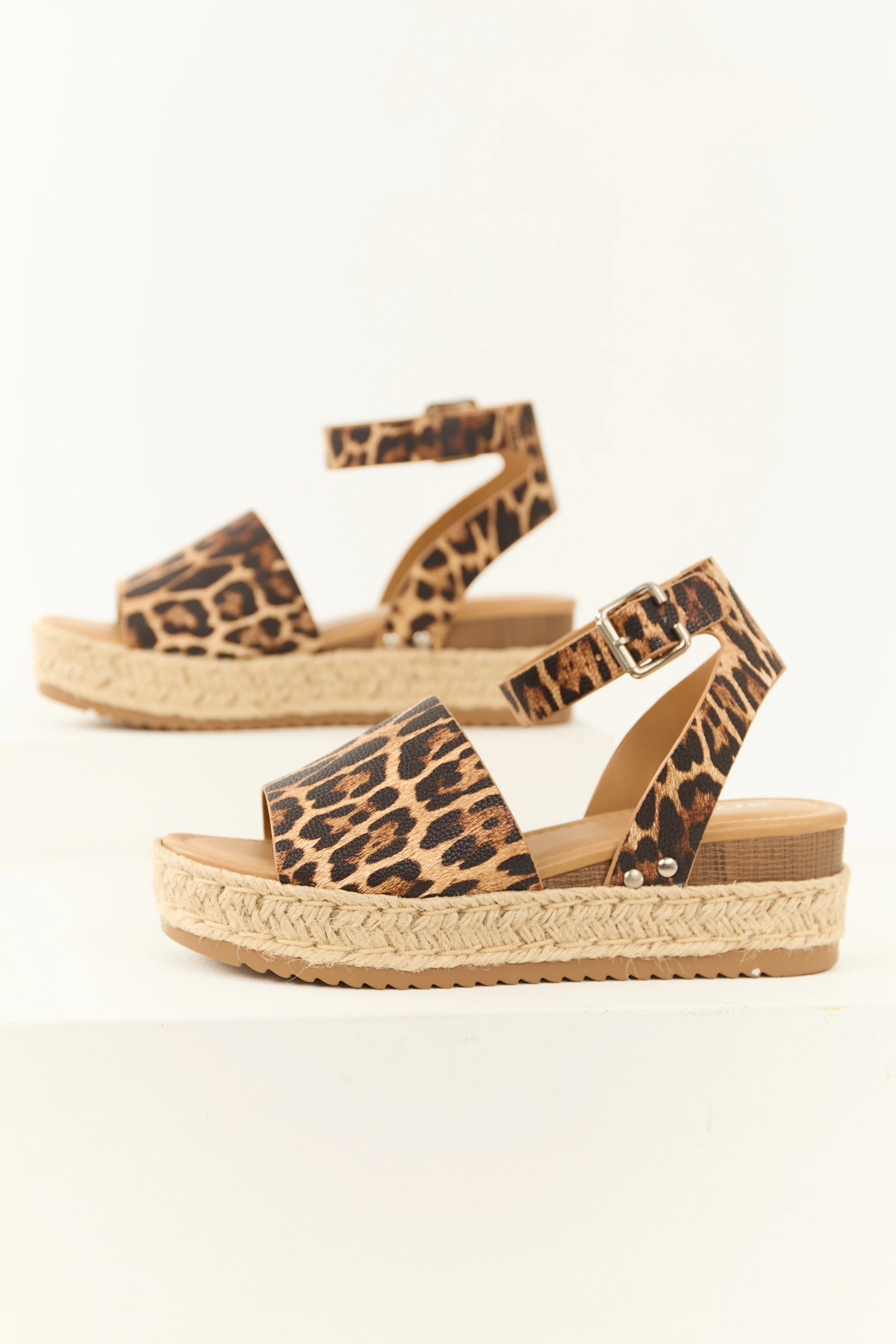 Copper Leopard Ankle Strap Espadrille Platform Sandals - LD SALE