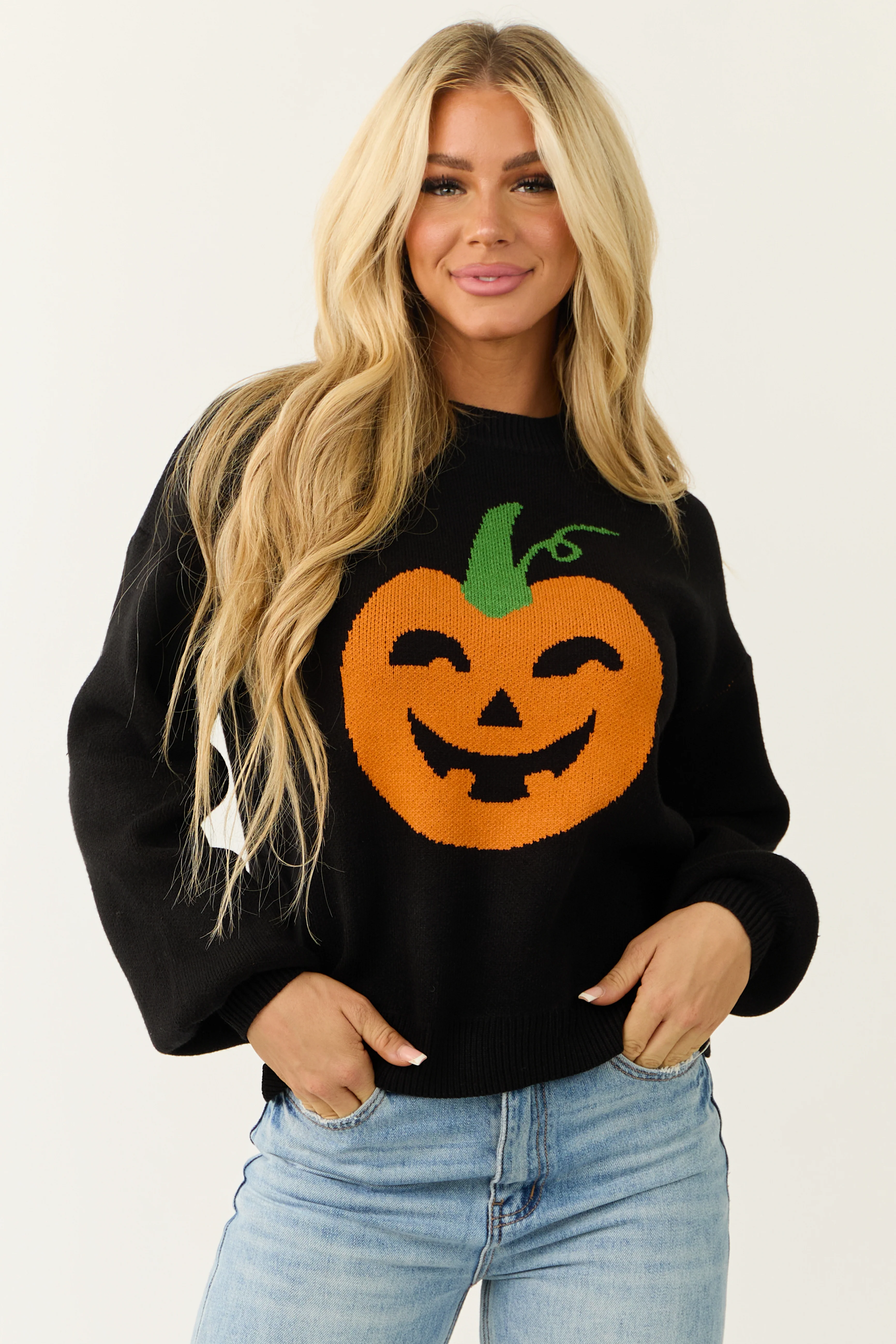 Black Pumpkin Graphic Soft Knit Sweater - LD SALE