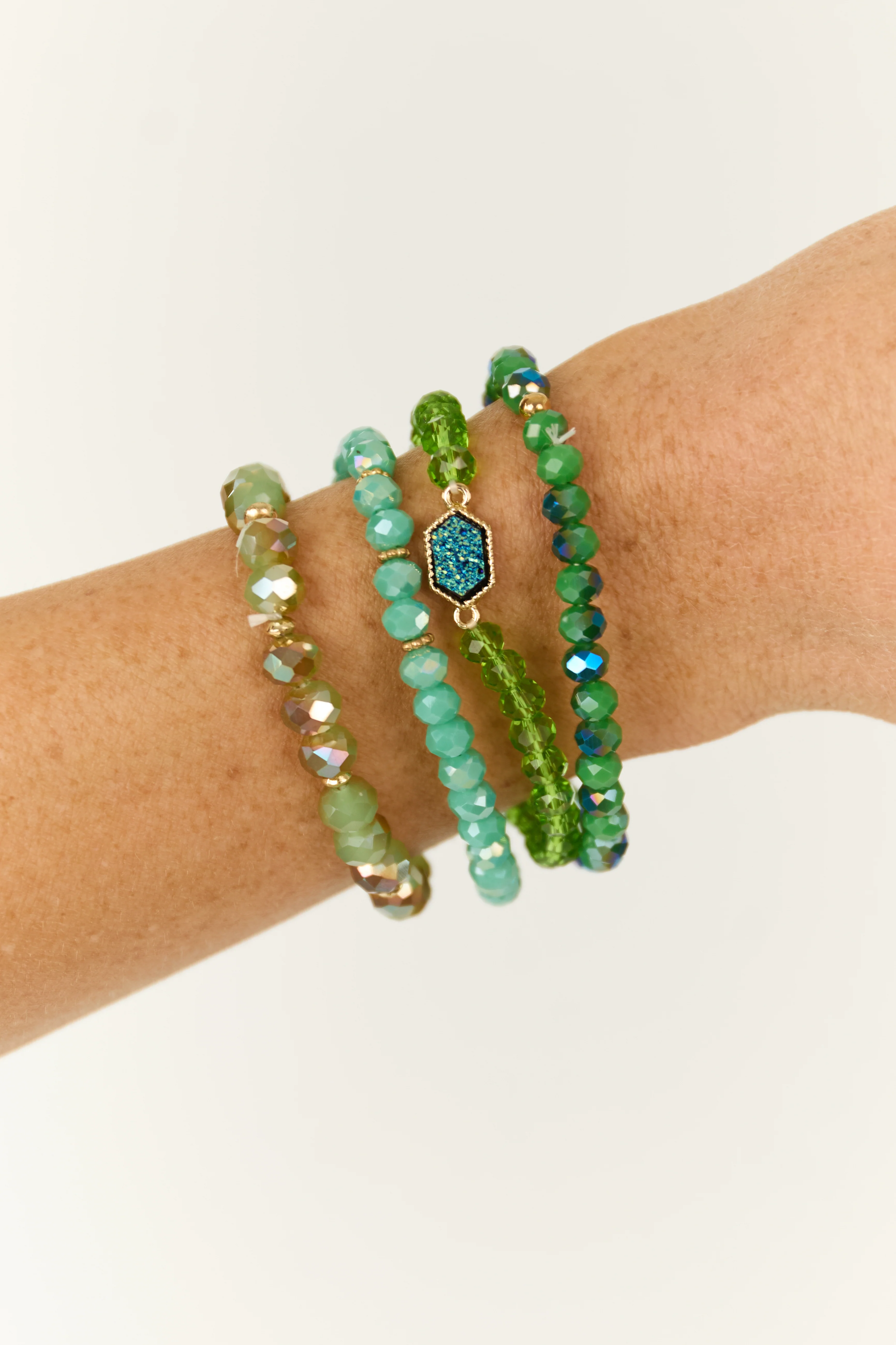 Jungle Green 4 Beaded Stretch Bracelet Set - LD SALE