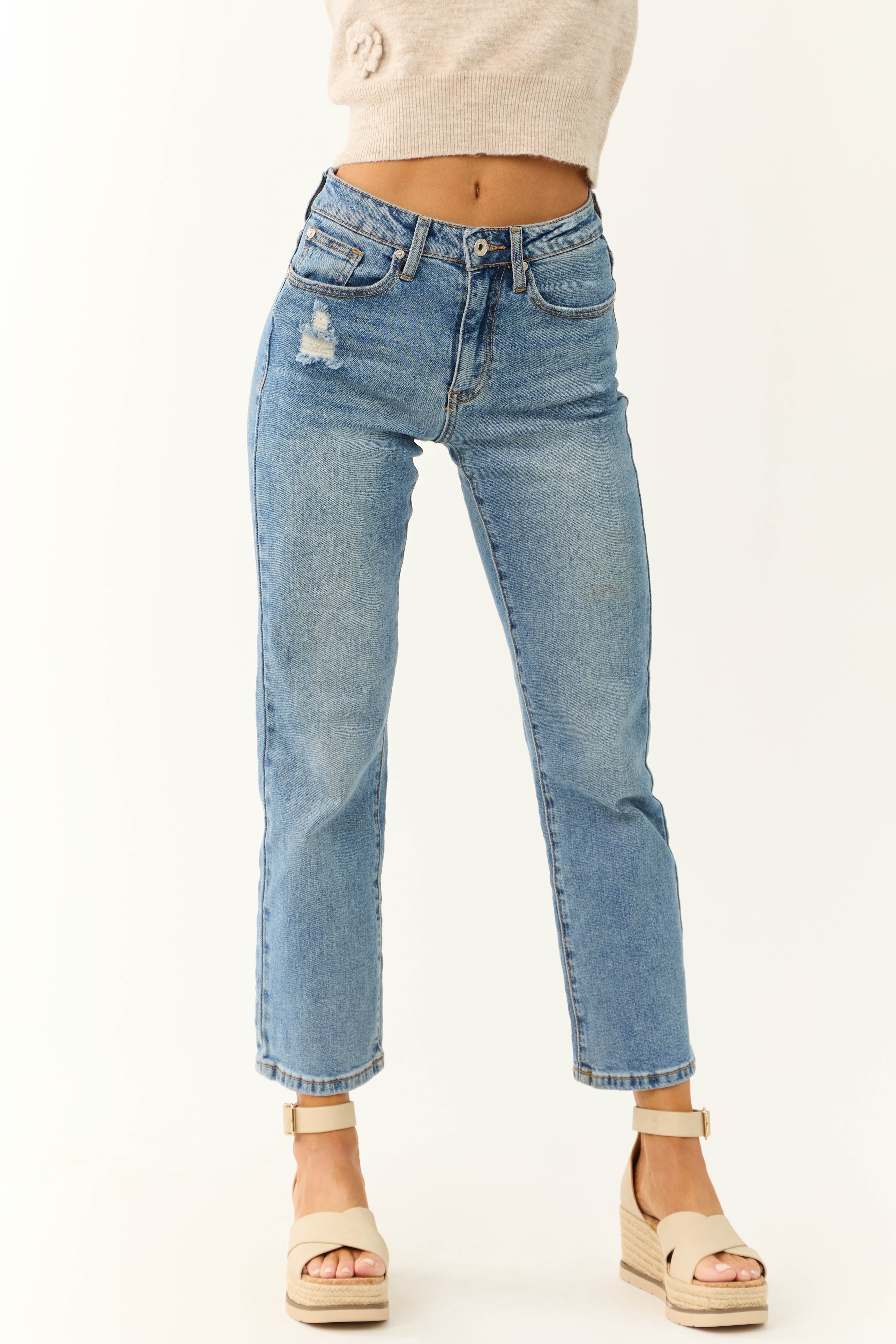 Special A Medium Wash Straight Leg Ankle Jeans - LD SALE
