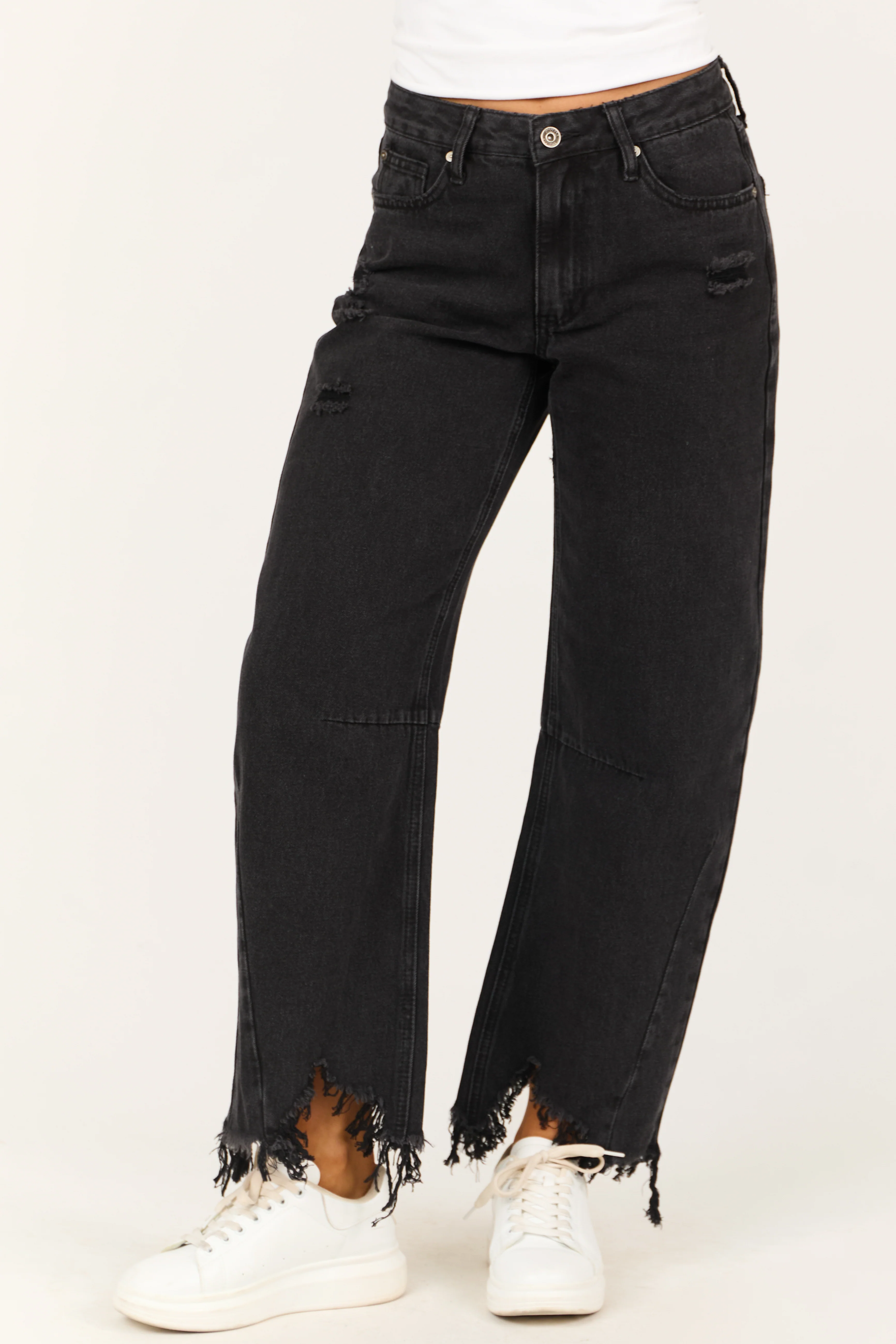 Special A Black Distressed High Rise Barrel Jeans - LD SALE