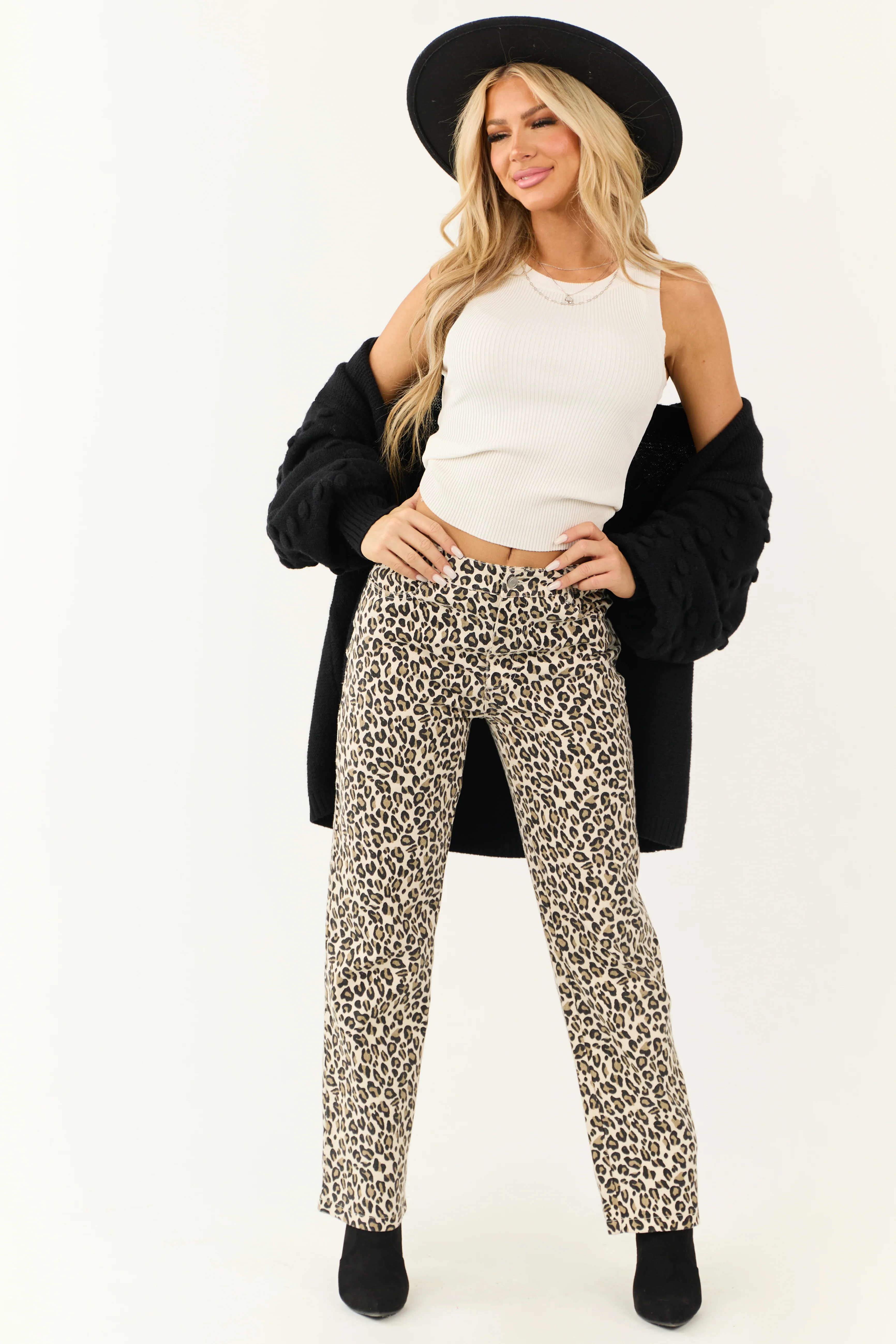 Coconut Leopard Print Denim Straight Fit Pants - LD SALE