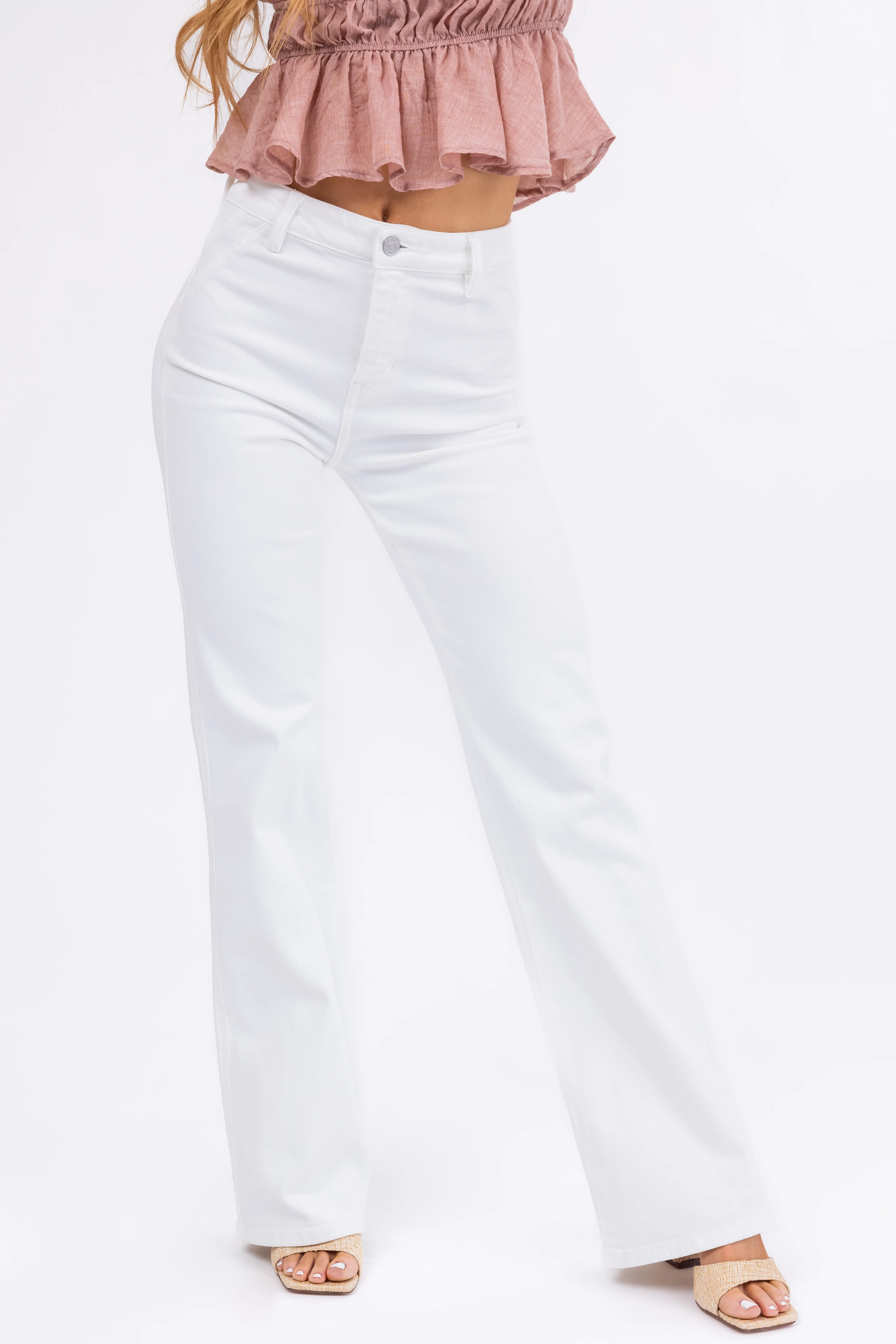 KanCan Off White Ultra High Rise Flare Jeans - LD SALE
