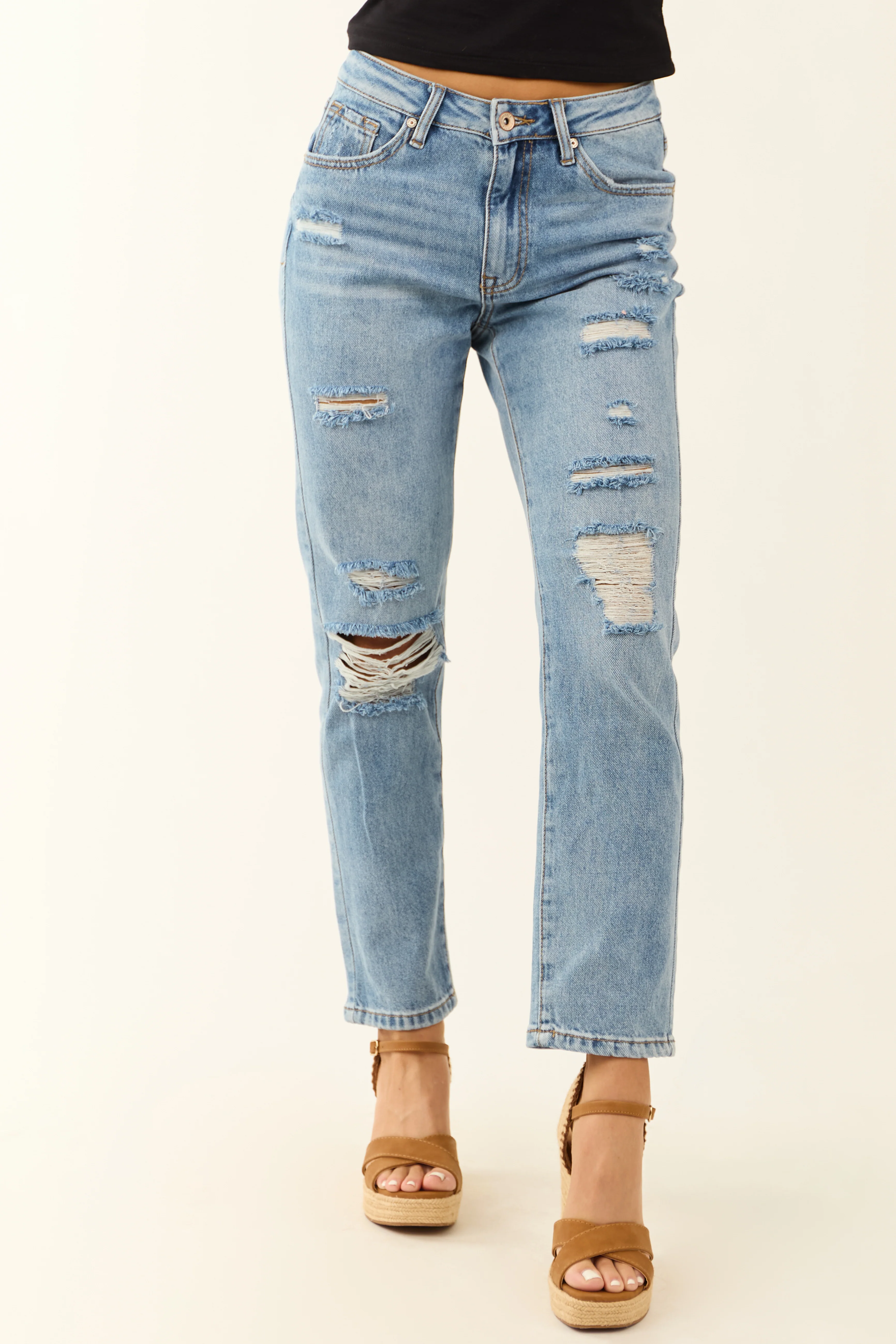 Special A Distressed Medium Wash Straight Jeans - LD SALE