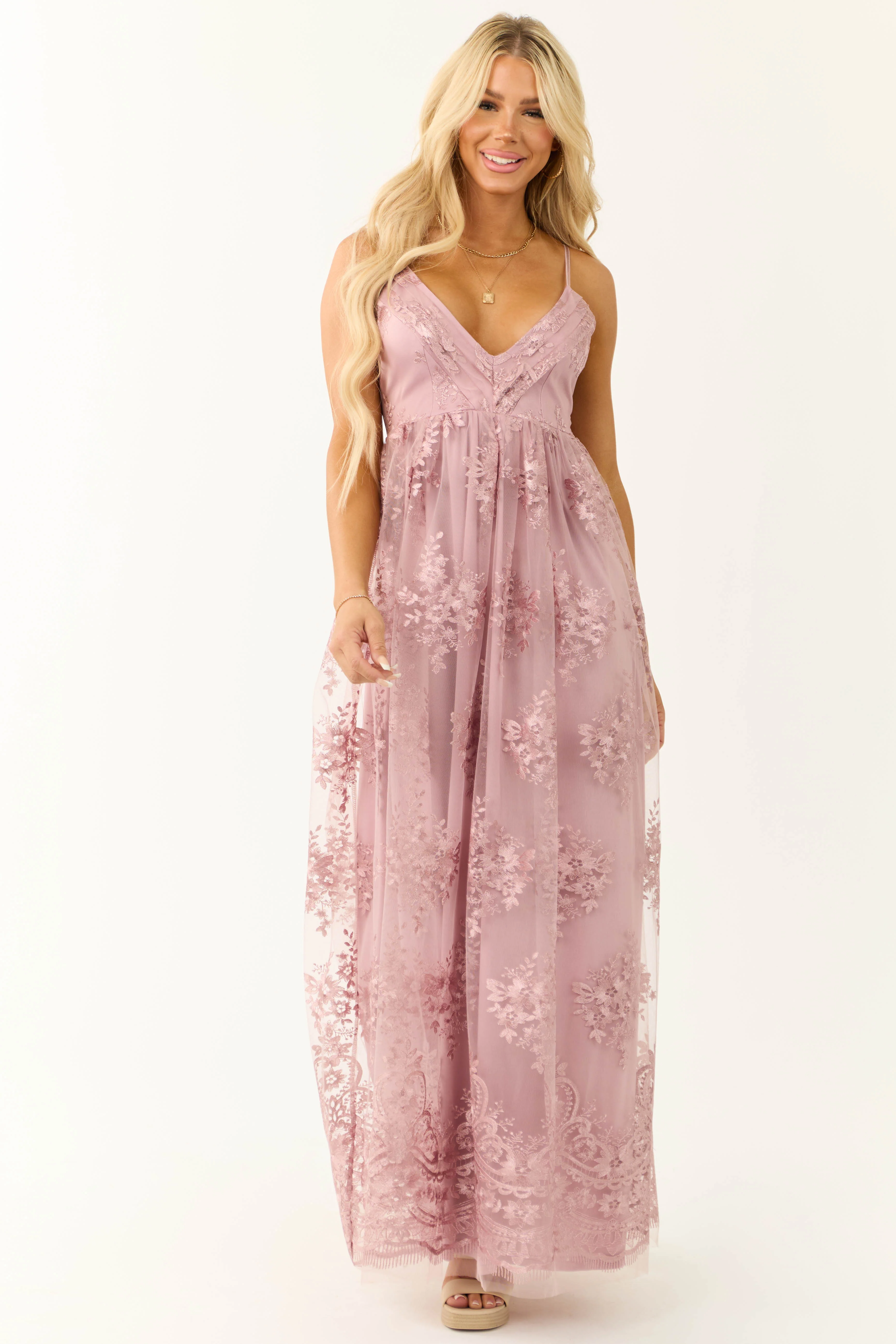 Mauve Floral Detail Sleeveless Maxi Dress - LD SALE