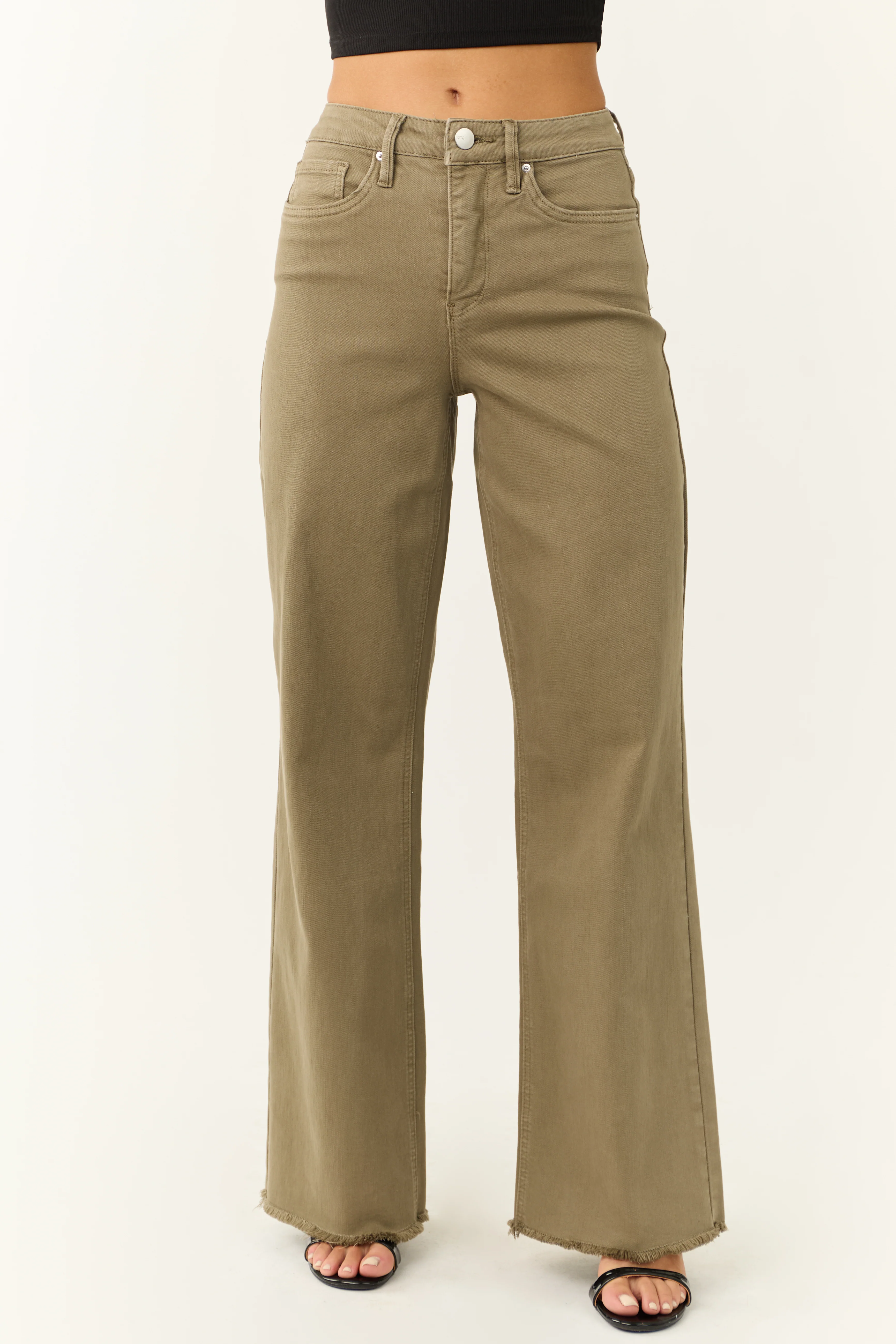 YMI Olive Wide Leg Frayed Hem Jeans - LD SALE
