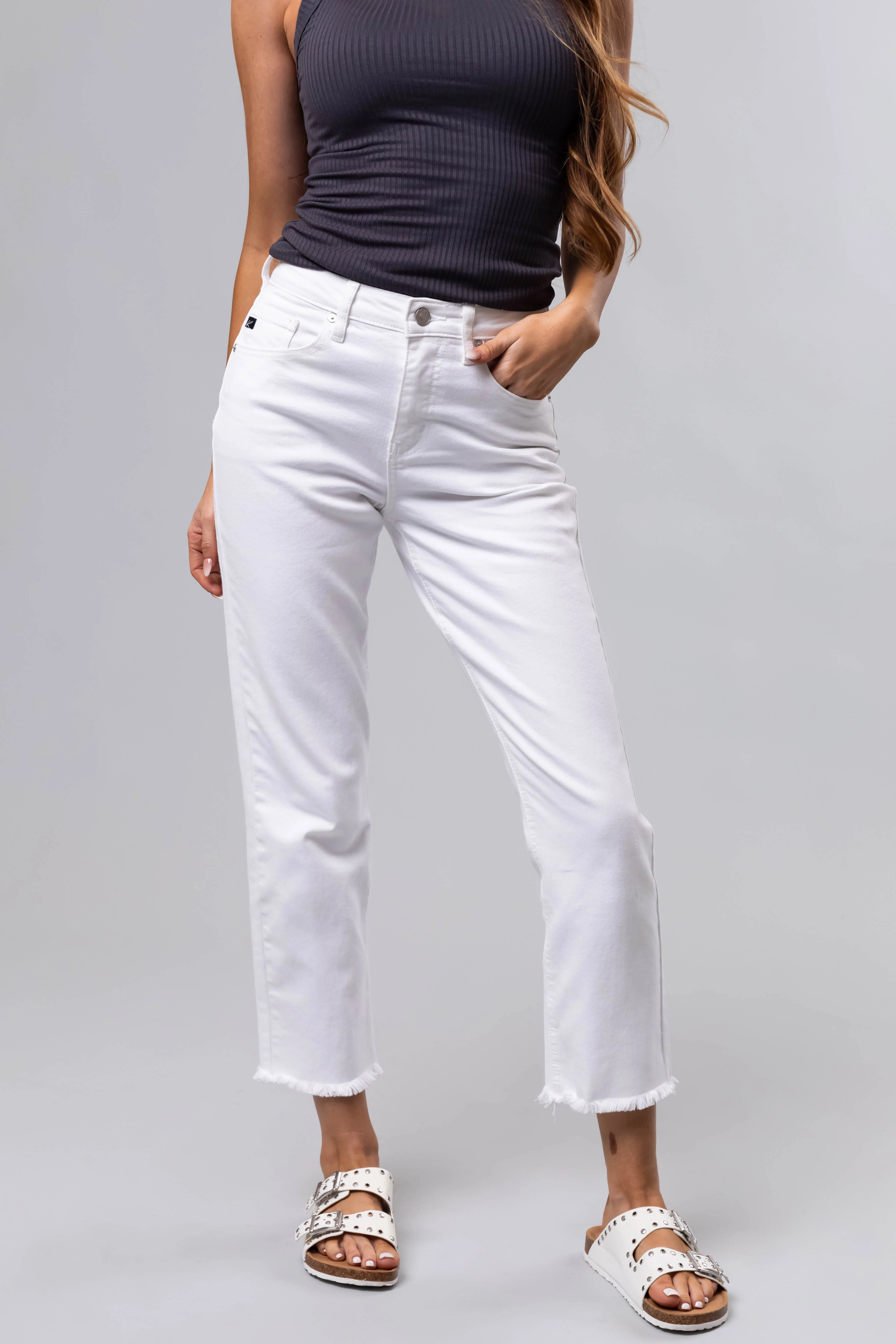 KanCan Off White Cropped Straight Leg Jeans - LD SALE
