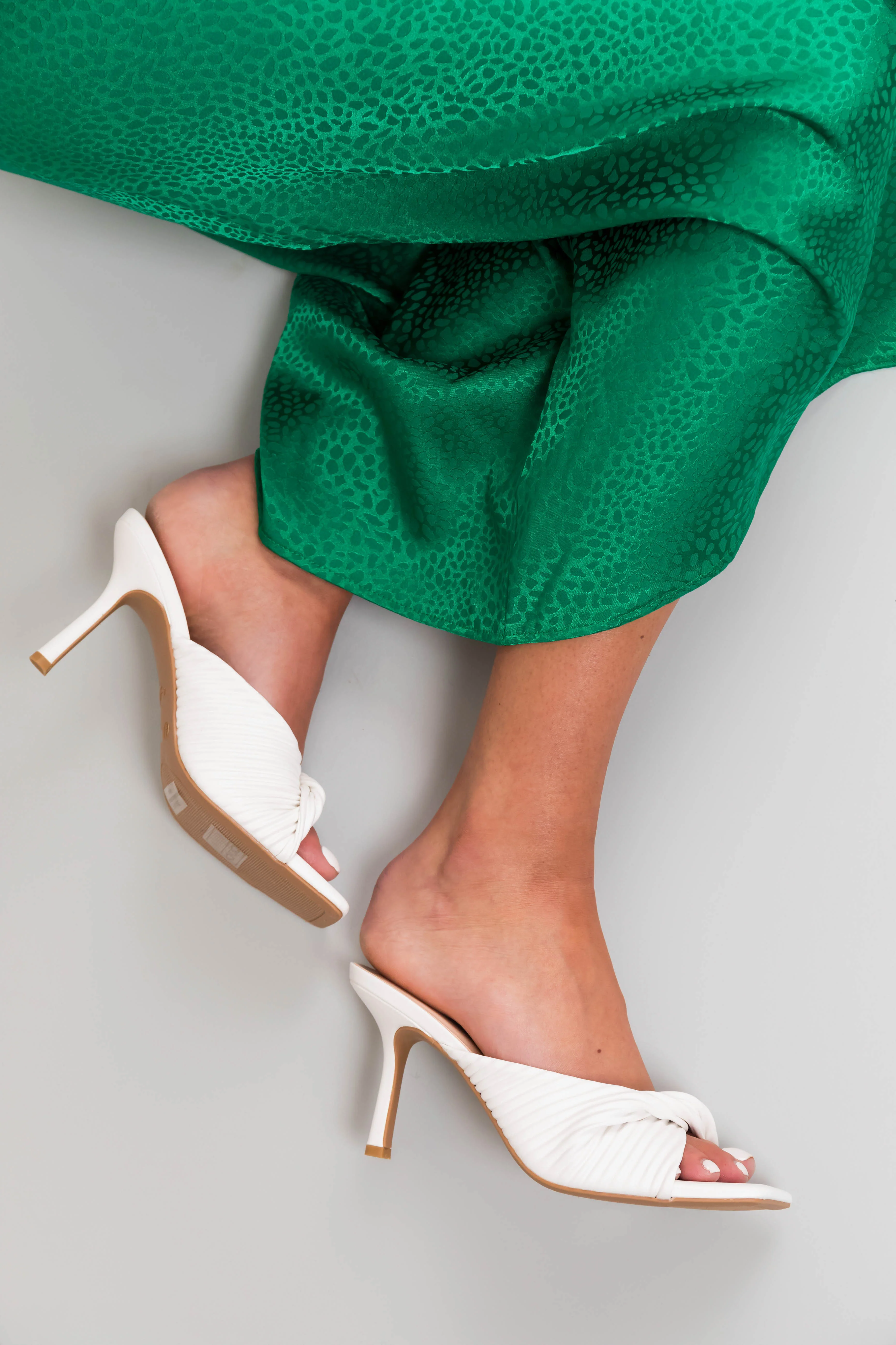 Off White Faux Leather Twisted Square Toe Heels - LD SALE