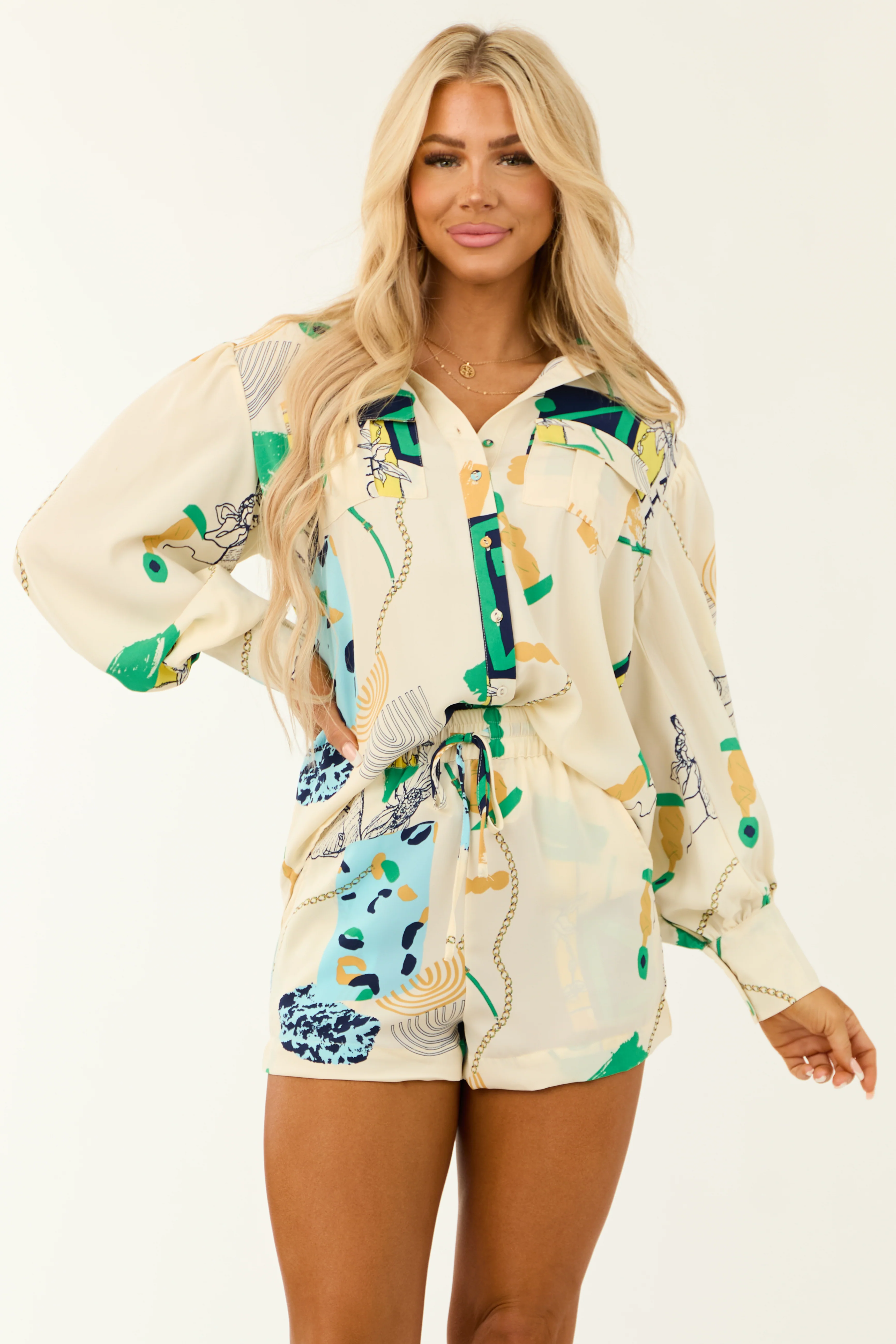 Cream Chain Abstract Print Shorts - LD SALE