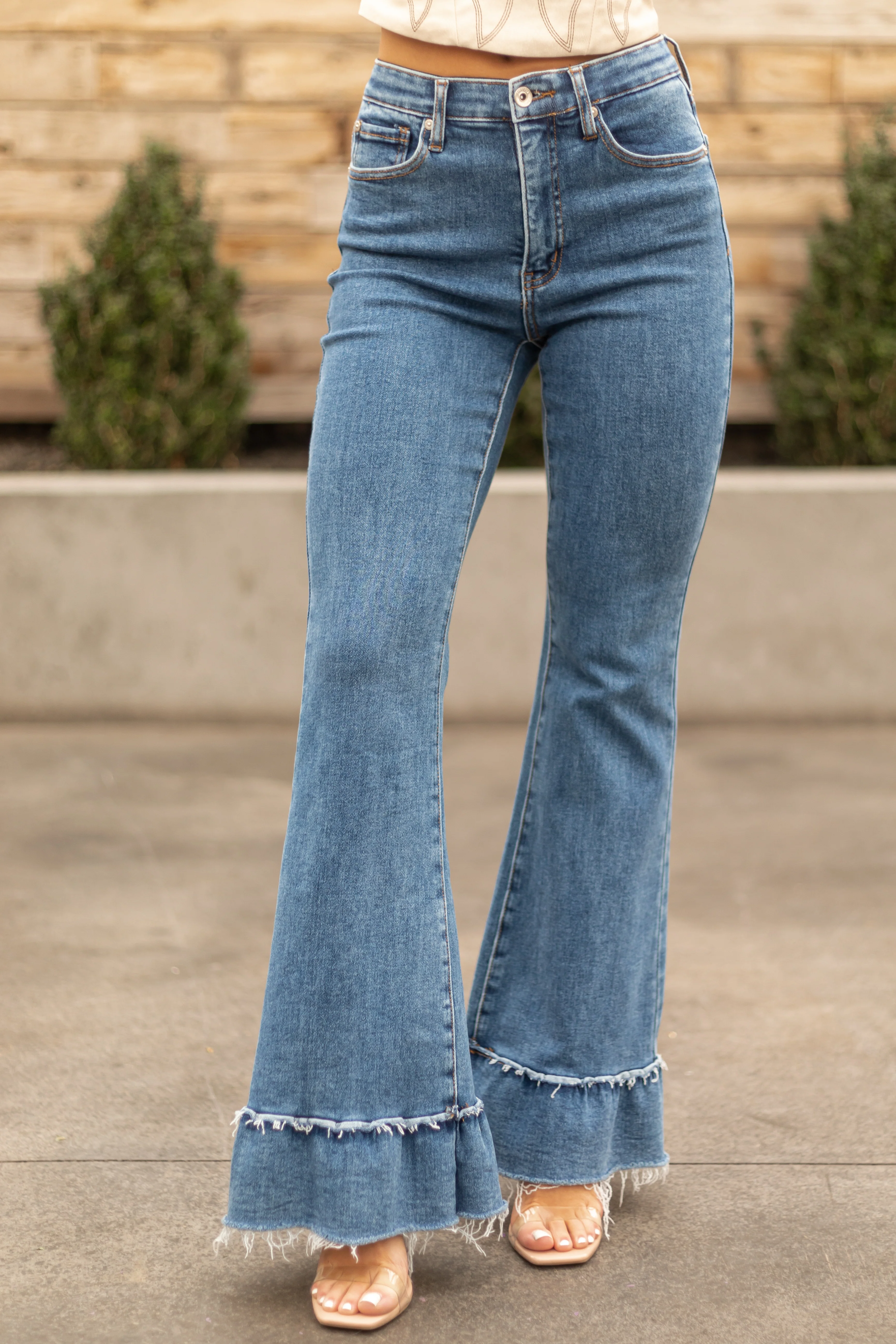 Special A Tummy Control Ruffle Flare Stretchy Jeans - LD SALE