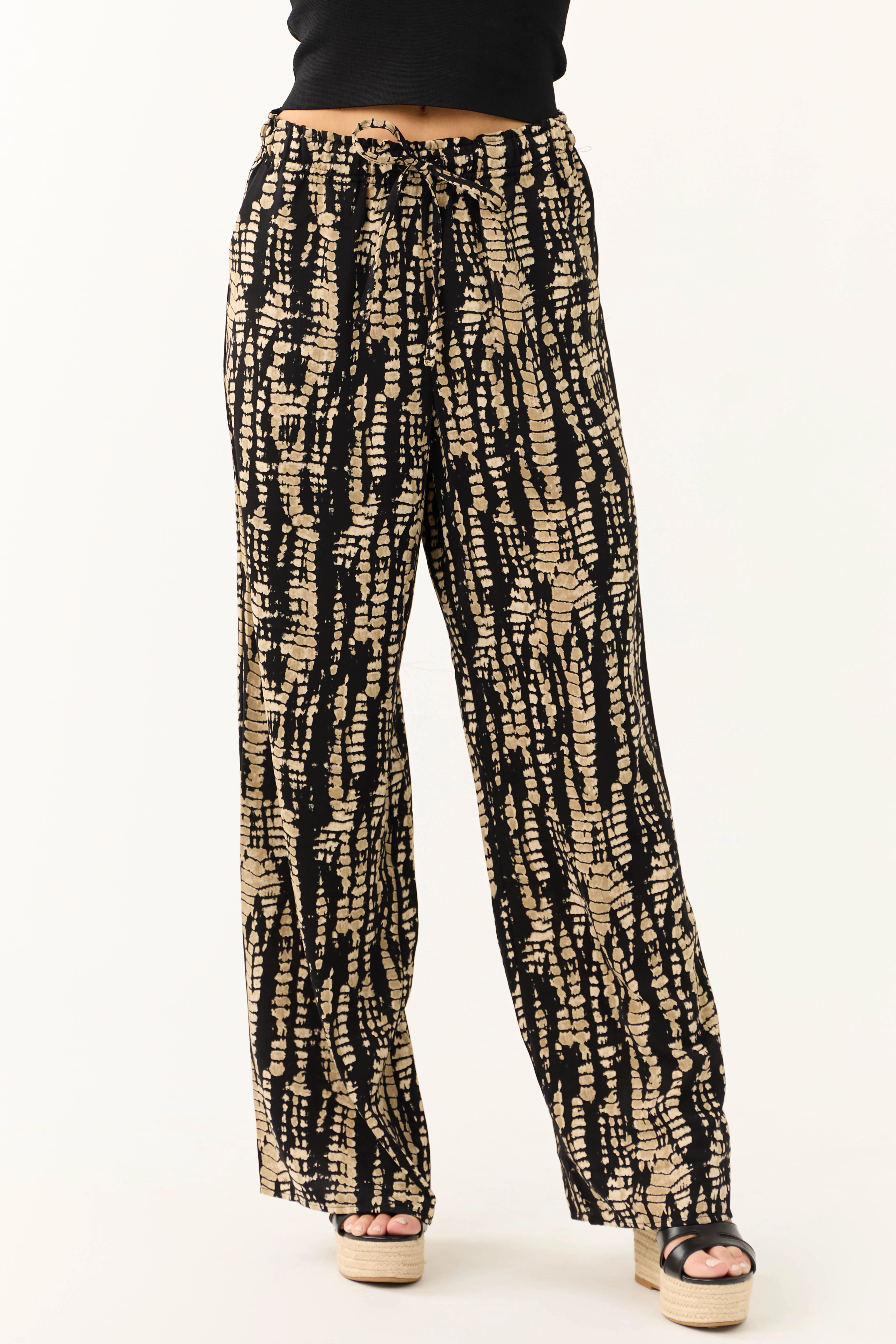 Black Abstract Print Drawstring Pants - LD SALE