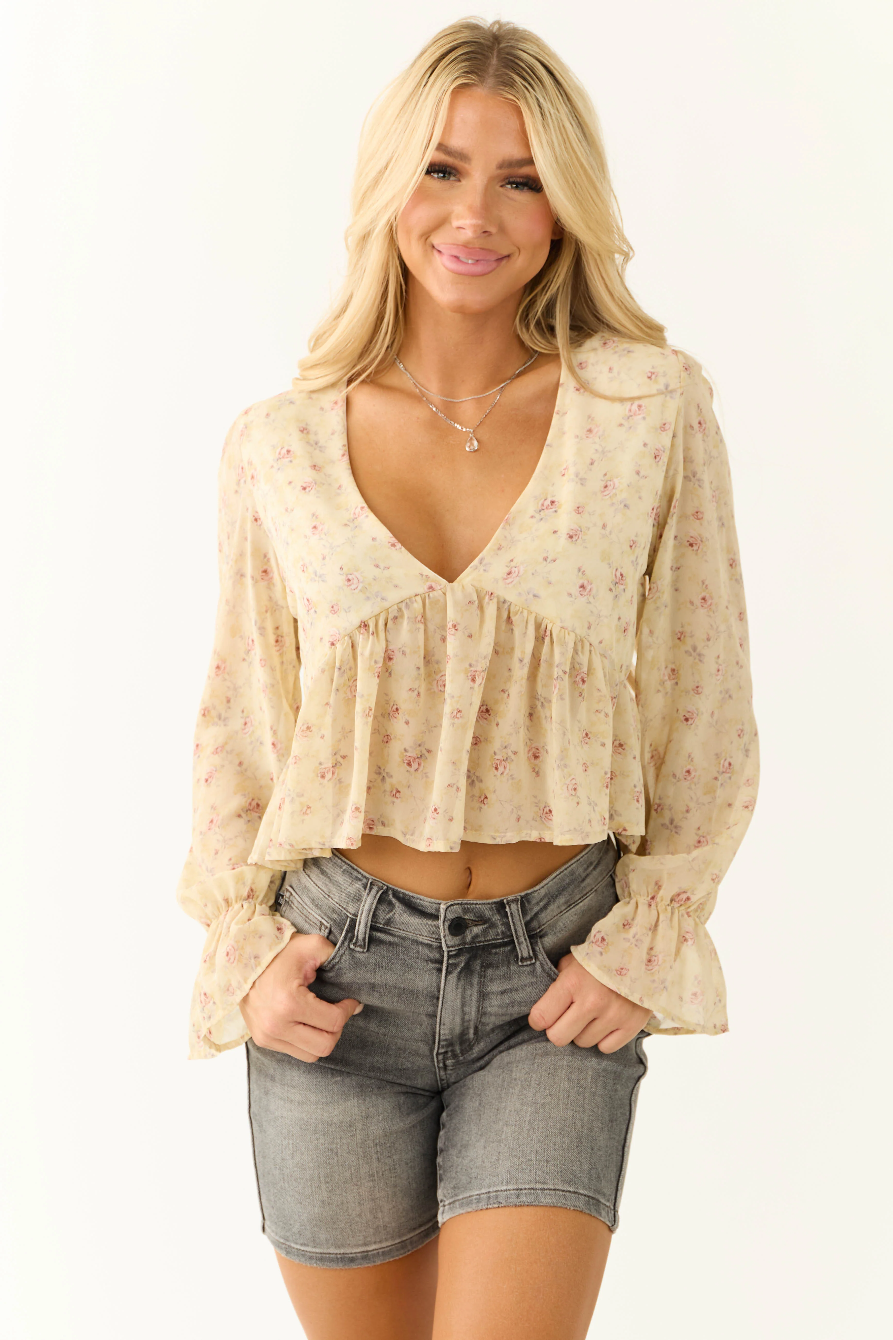 Honeysuckle Floral Print Long Sleeve Top - LD SALE