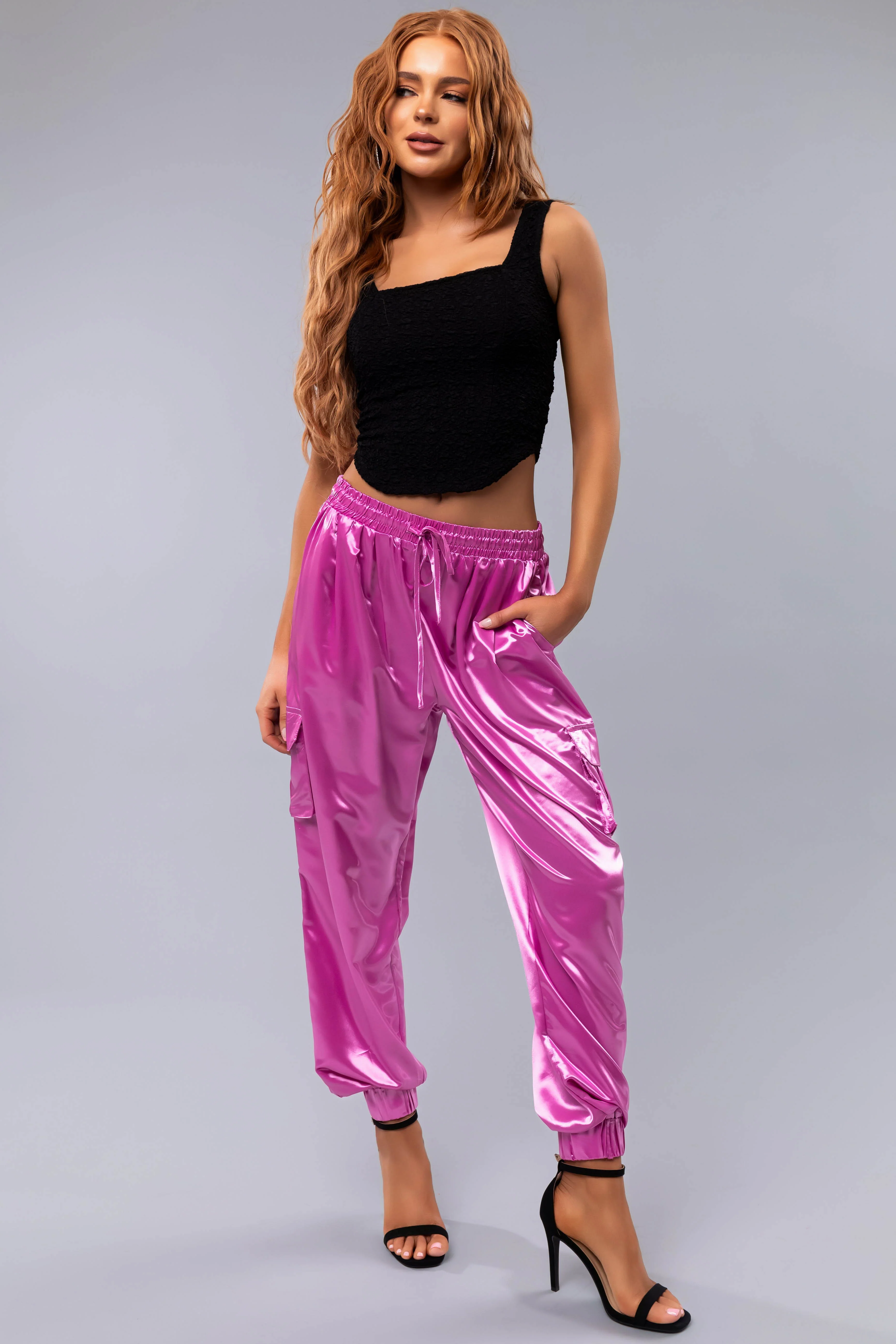 Orchid Shiny Metallic Smocked Waist Joggers - LD SALE