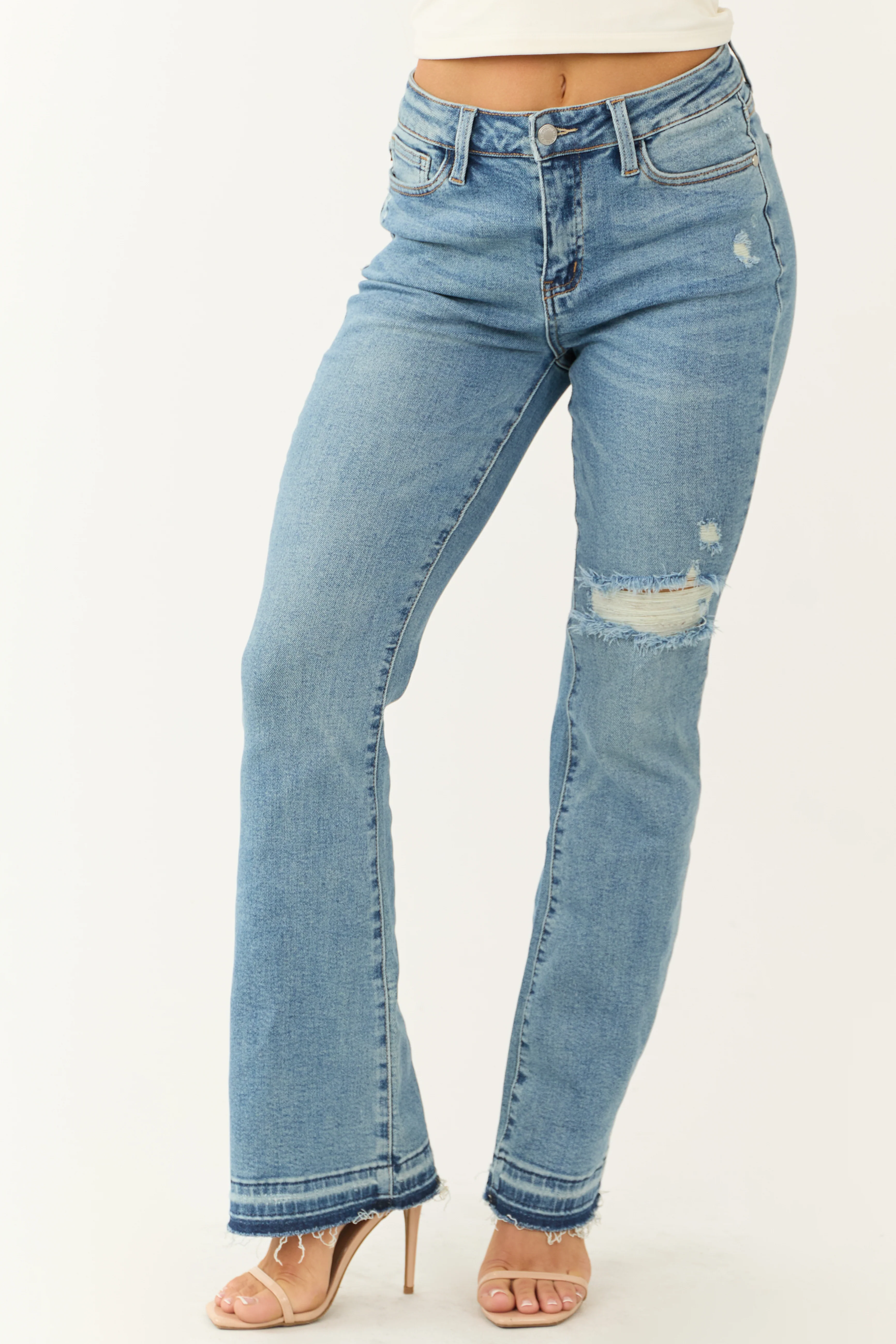 Judy Blue Frayed Hem Medium Wash Bootcut Jeans - LD SALE