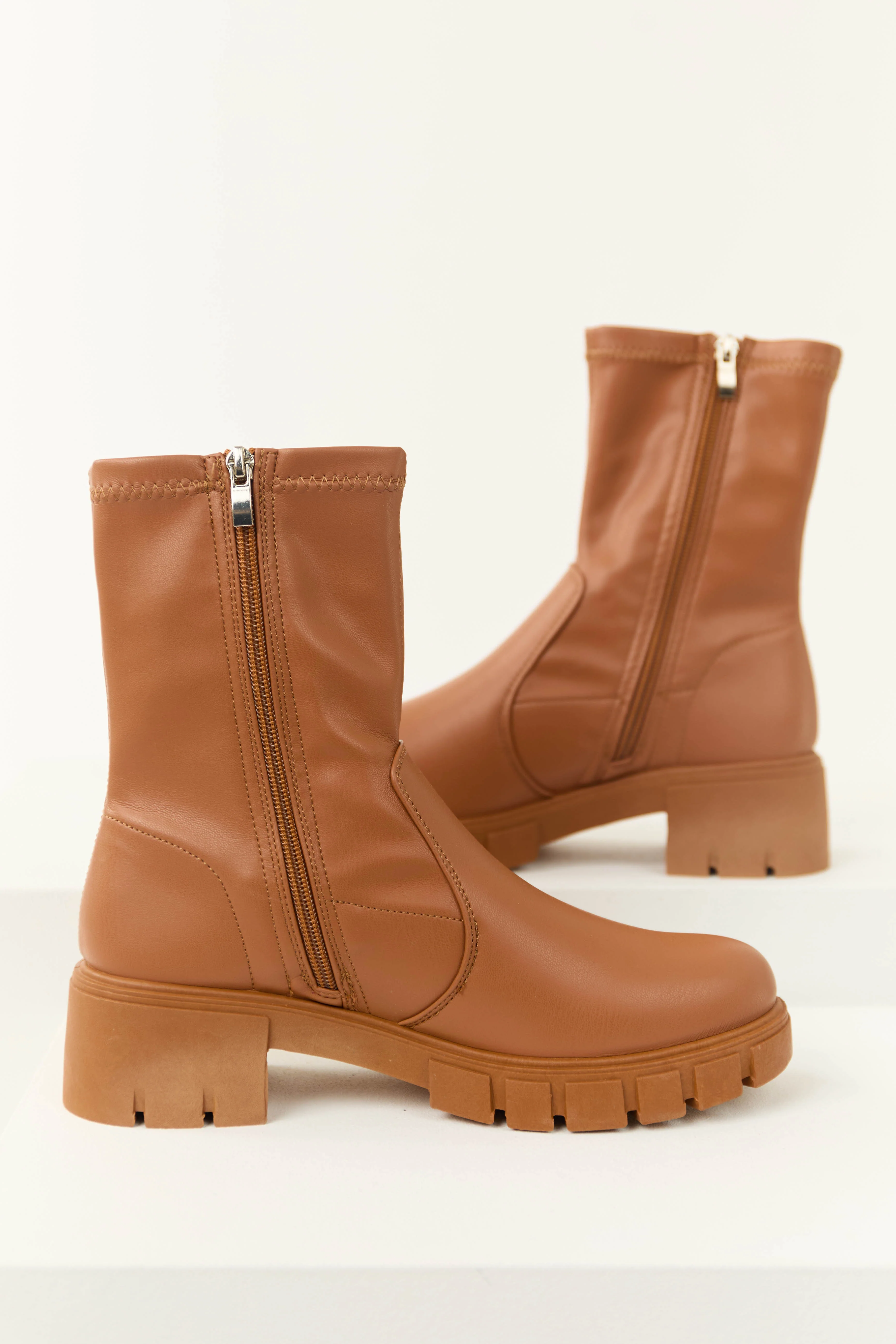 Tawny Faux Leather Zip Up Platform Bootie - LD SALE